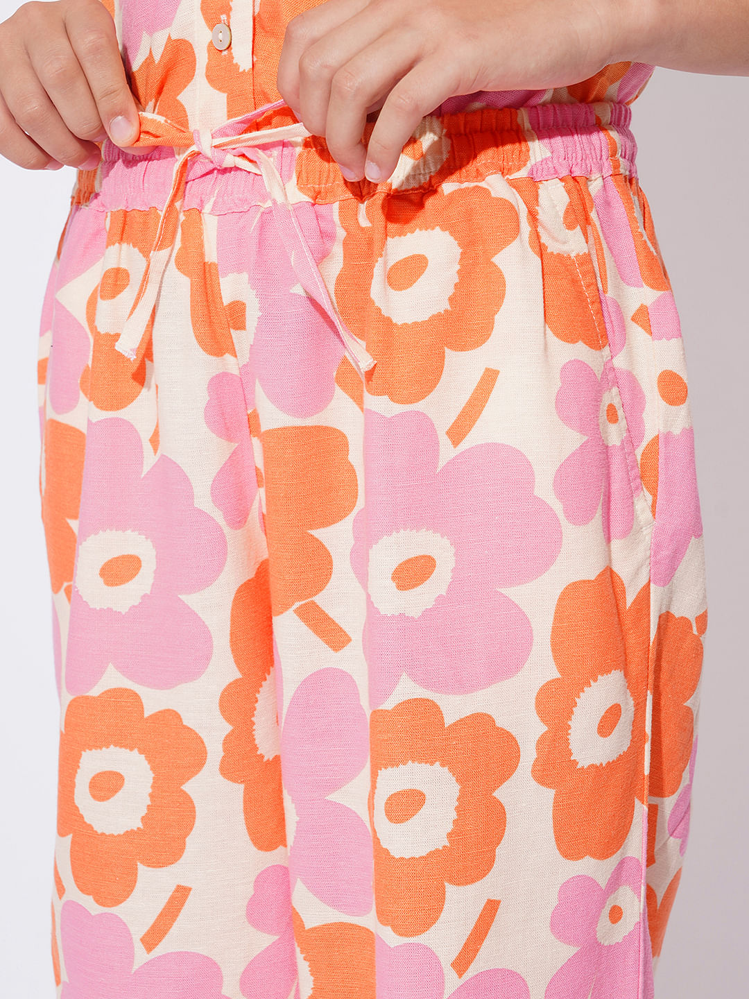 Girls White Floral Print Co-Ord Set Pant