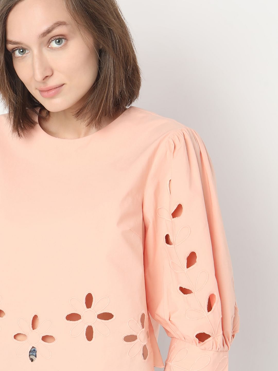 Pink Cut-Work Detail Top