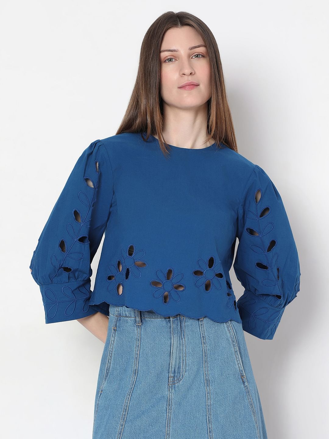 Blue Cut-Work Top