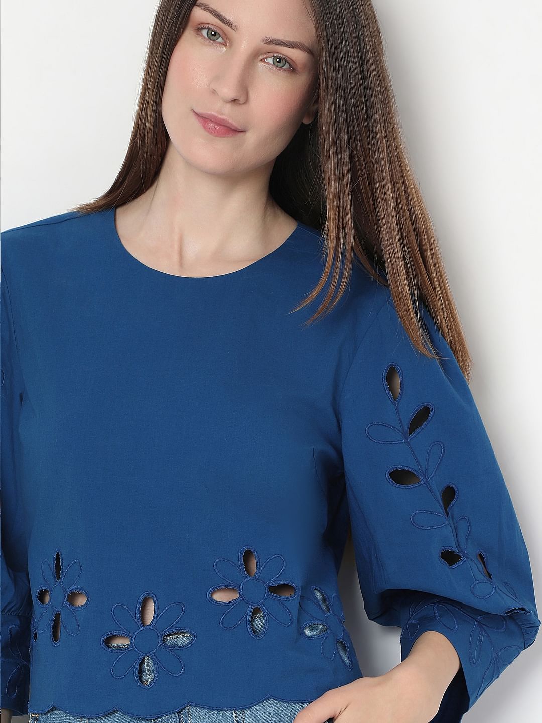 Blue Cut-Work Top