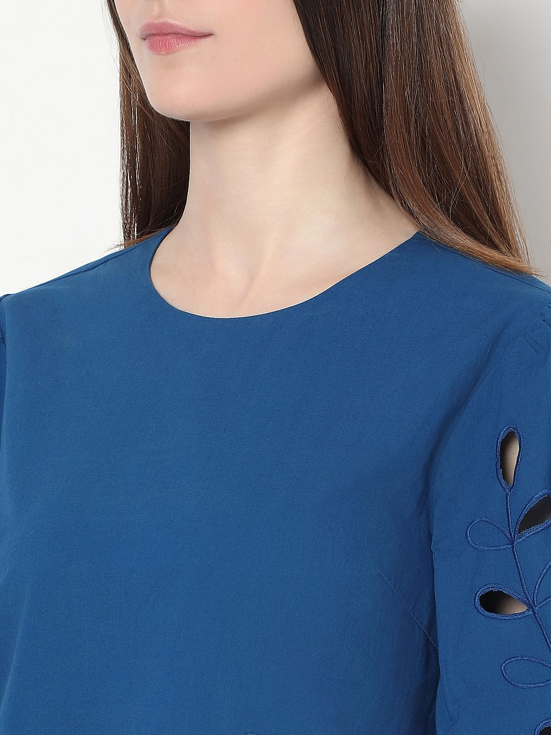 Blue Cut-Work Top