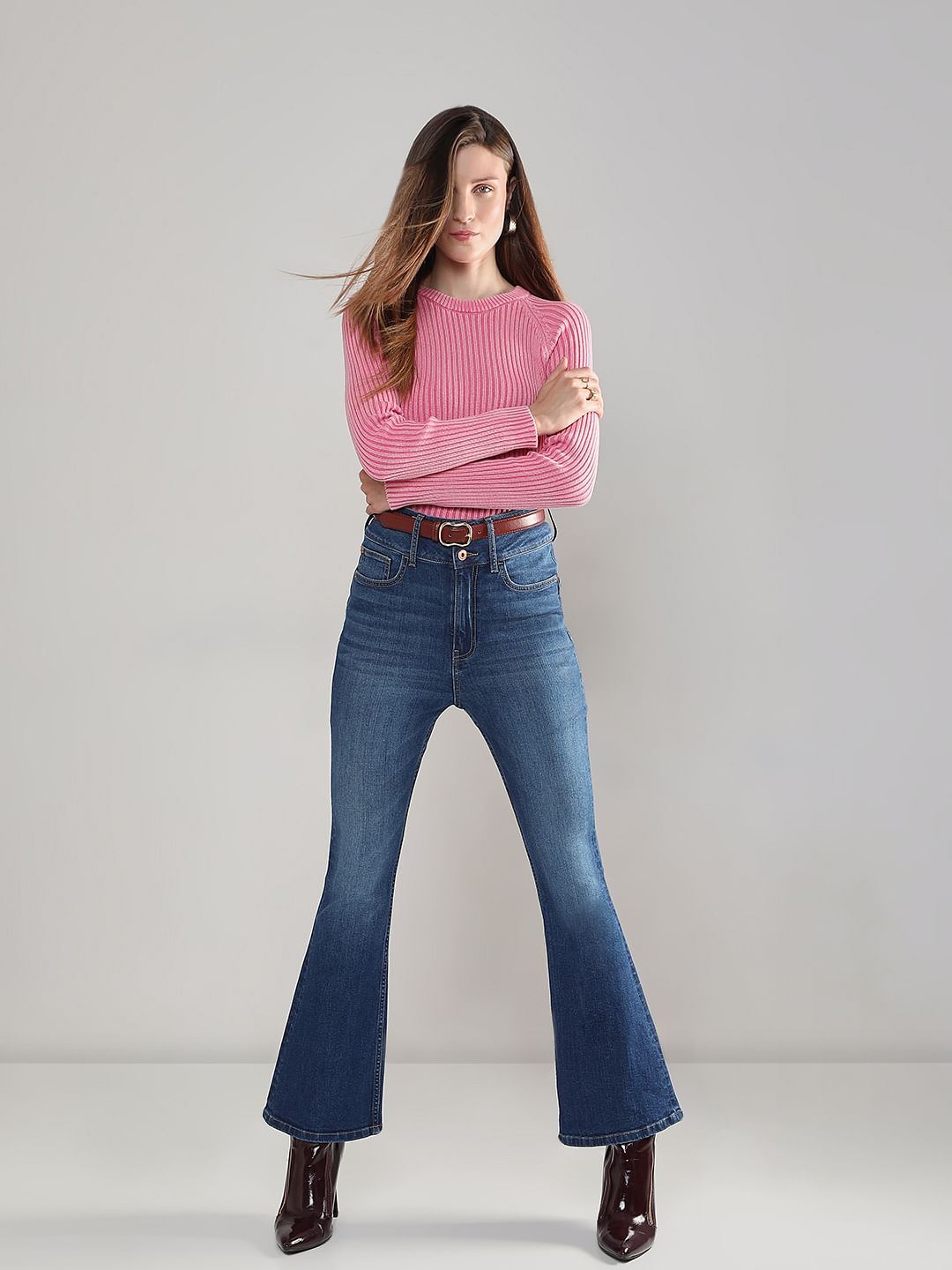 Blue Double Button Bootcut Jeans