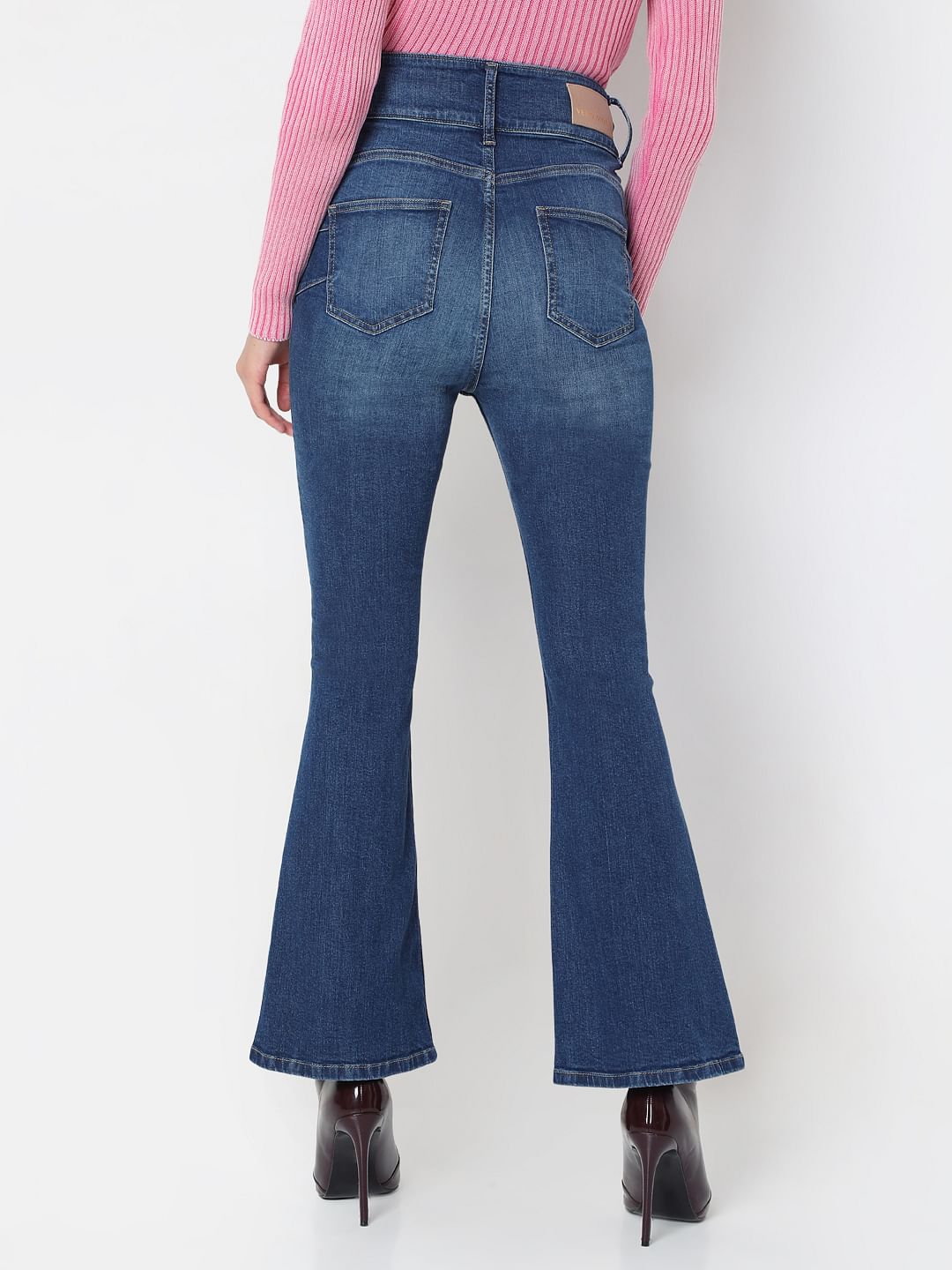 Blue Double Button Bootcut Jeans