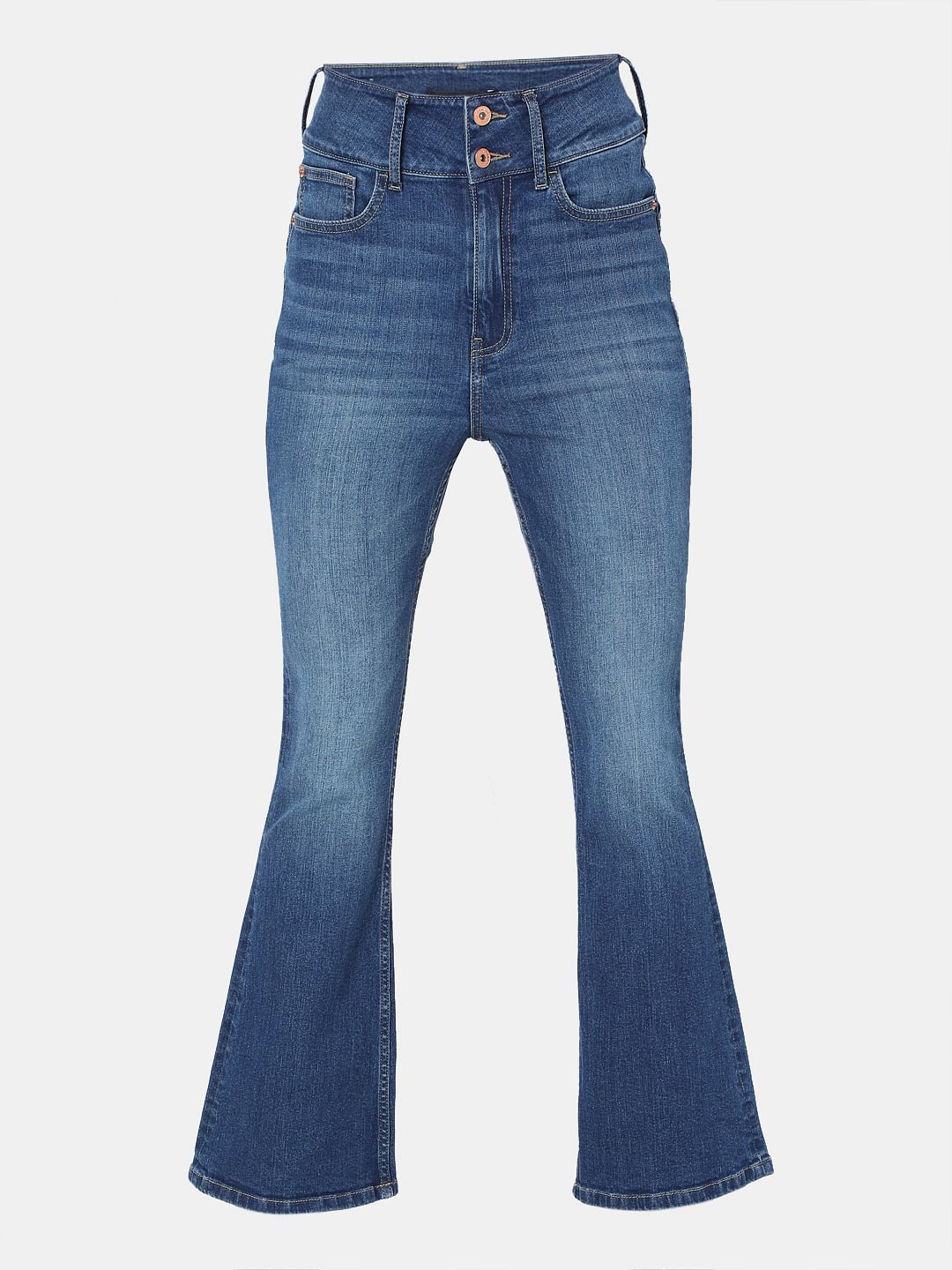 Blue Double Button Bootcut Jeans