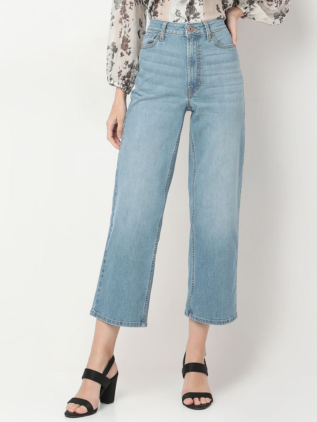 Light Blue High Rise Wide Leg Jeans