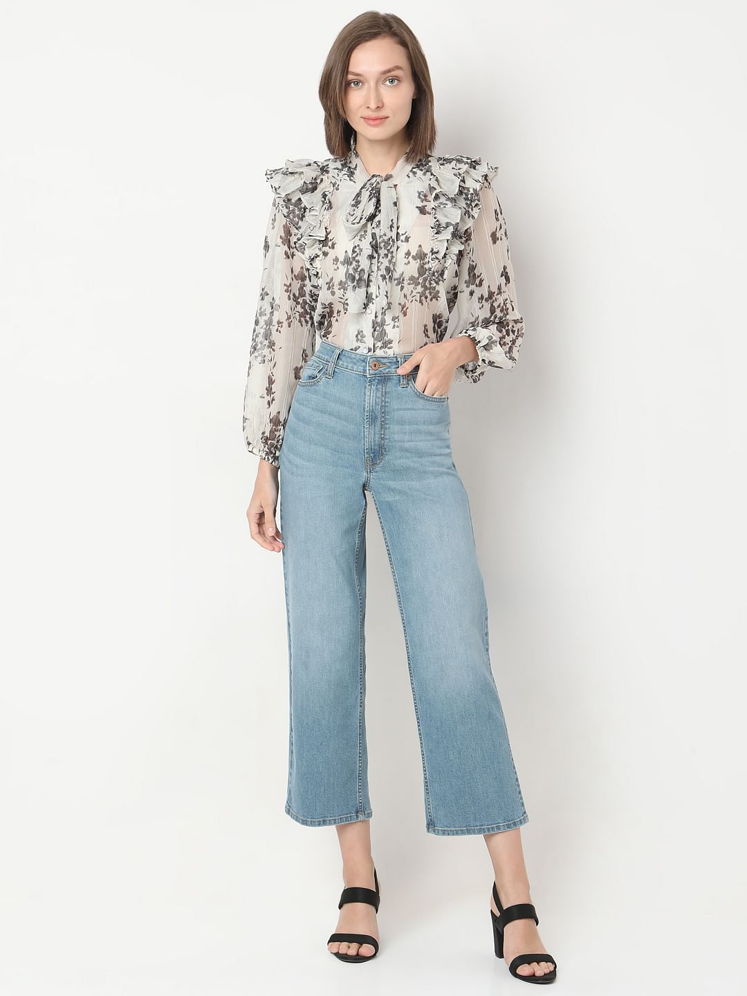 Light Blue High Rise Wide Leg Jeans