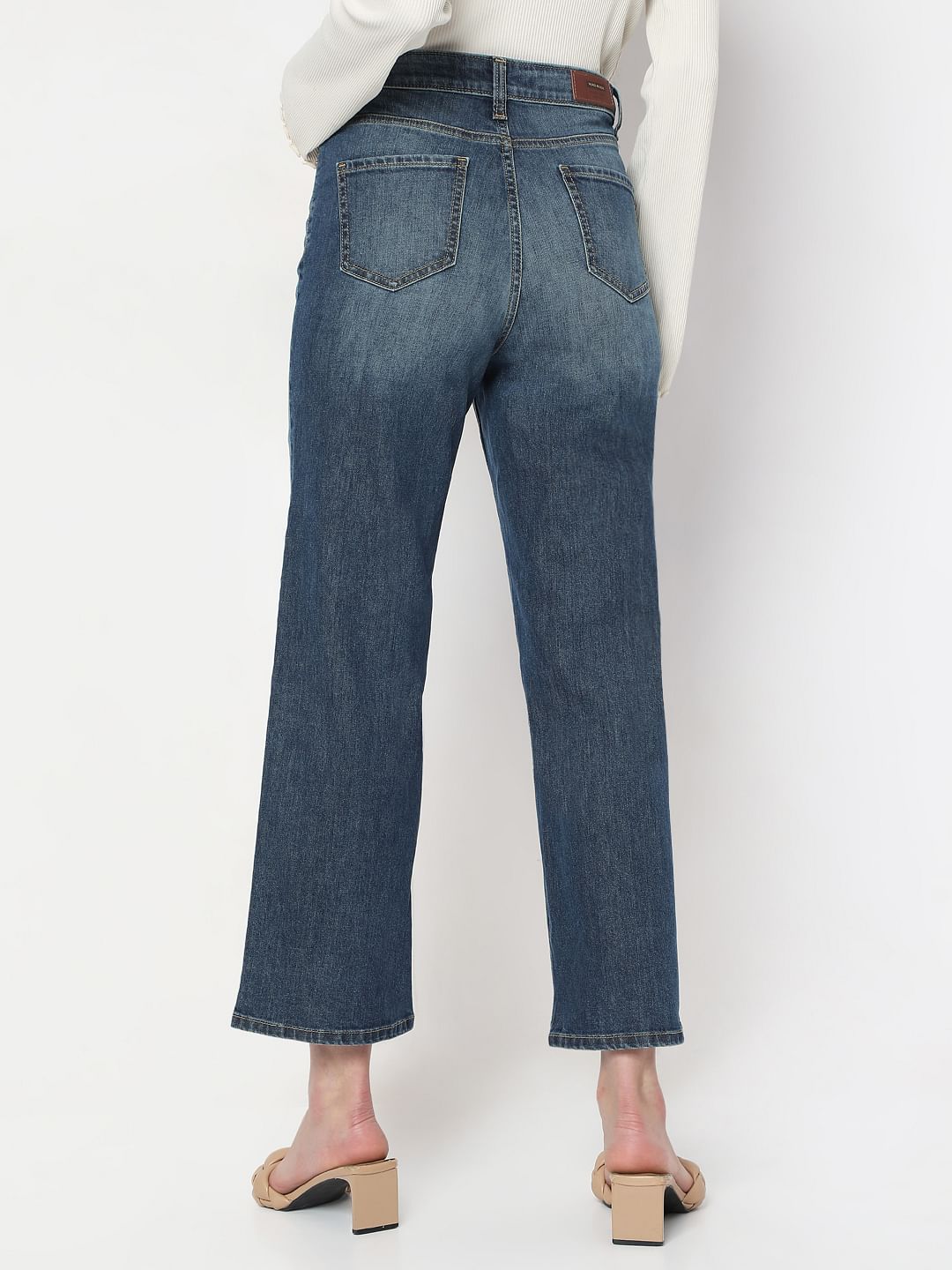Blue High Rise Wide Leg Jeans