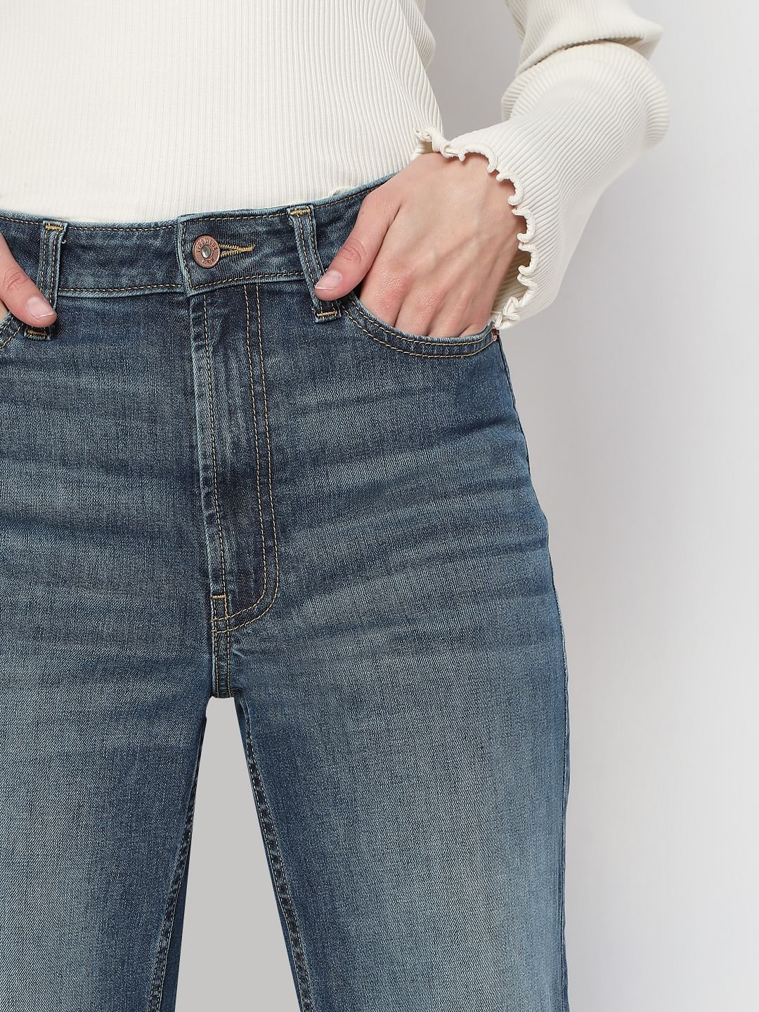 Blue High Rise Wide Leg Jeans