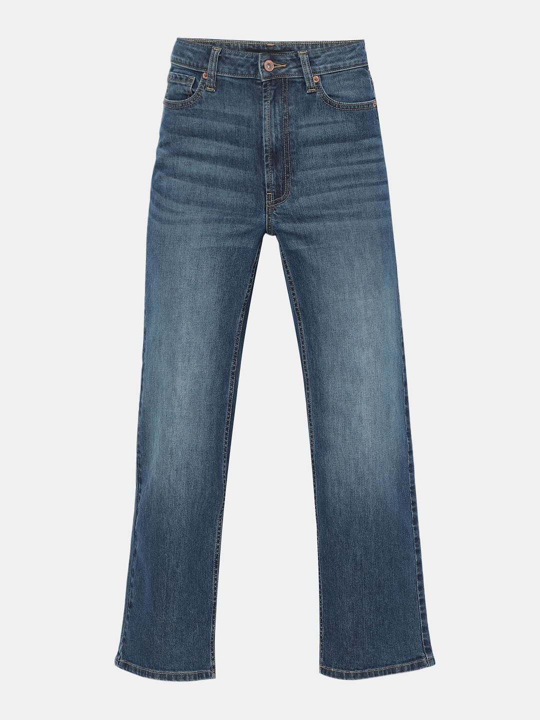 Blue High Rise Wide Leg Jeans