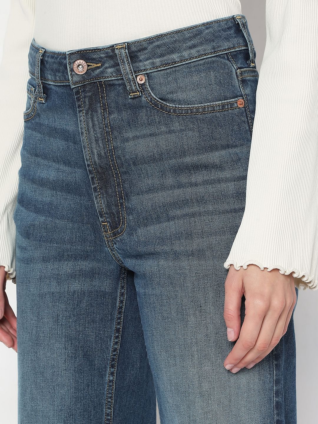 Blue High Rise Wide Leg Jeans