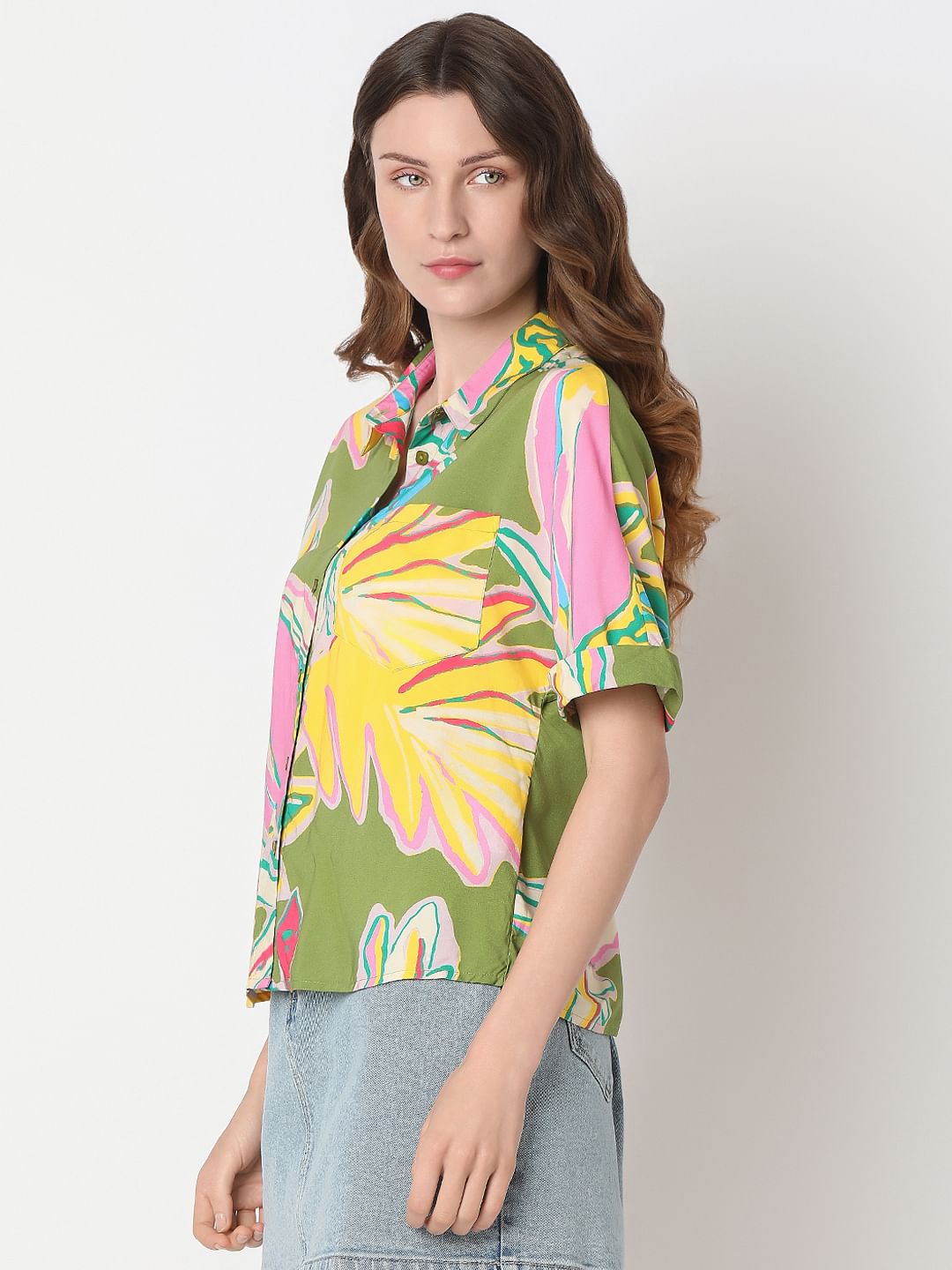 Beige Printed Viscose Shirt