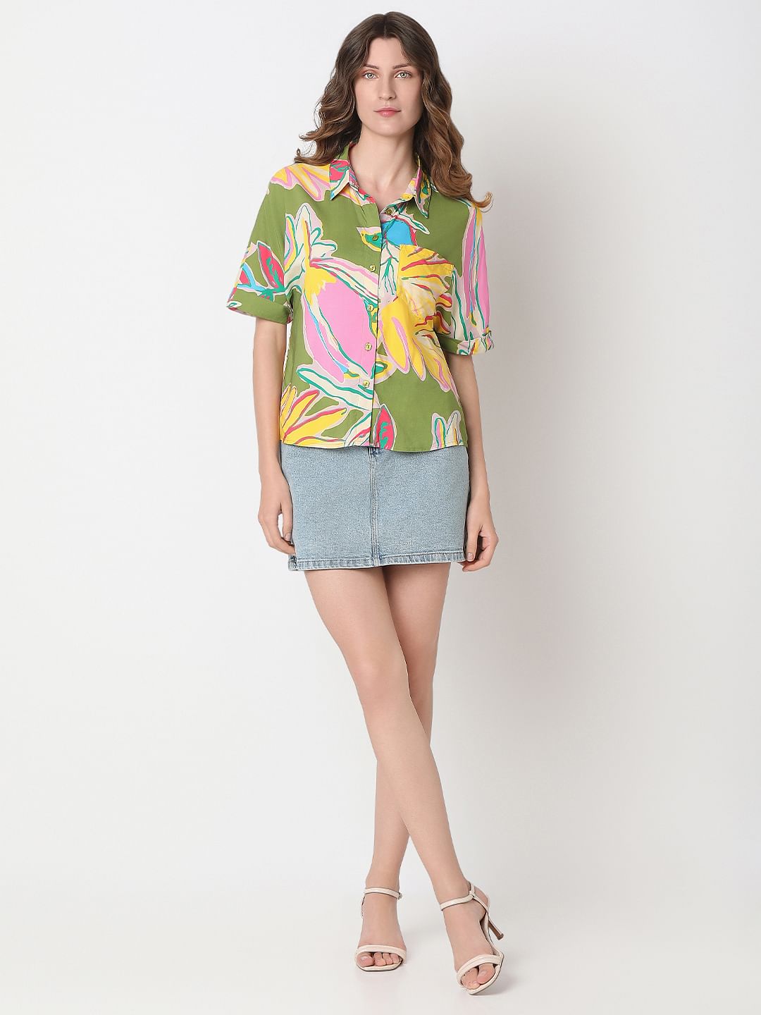 Beige Printed Viscose Shirt