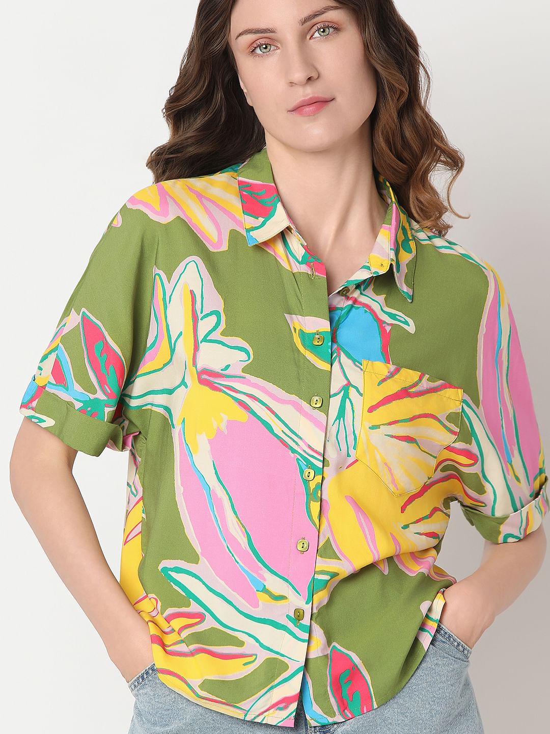 Beige Printed Viscose Shirt