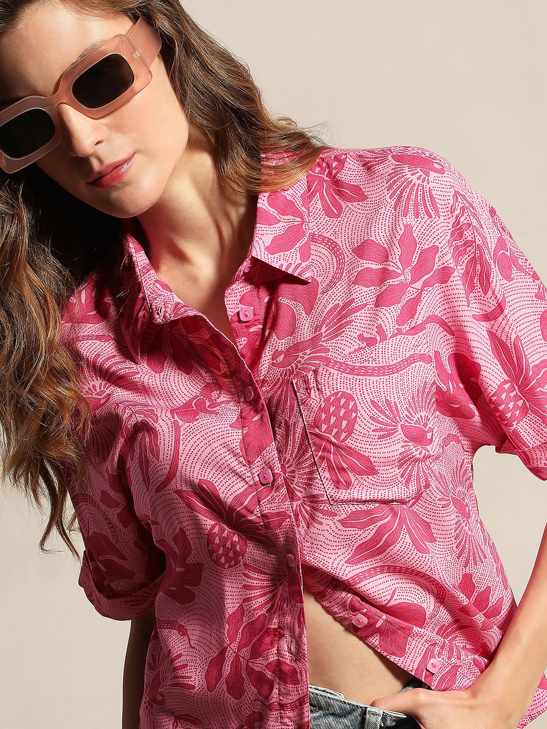 Pink Tropical Pink Viscose Shirt