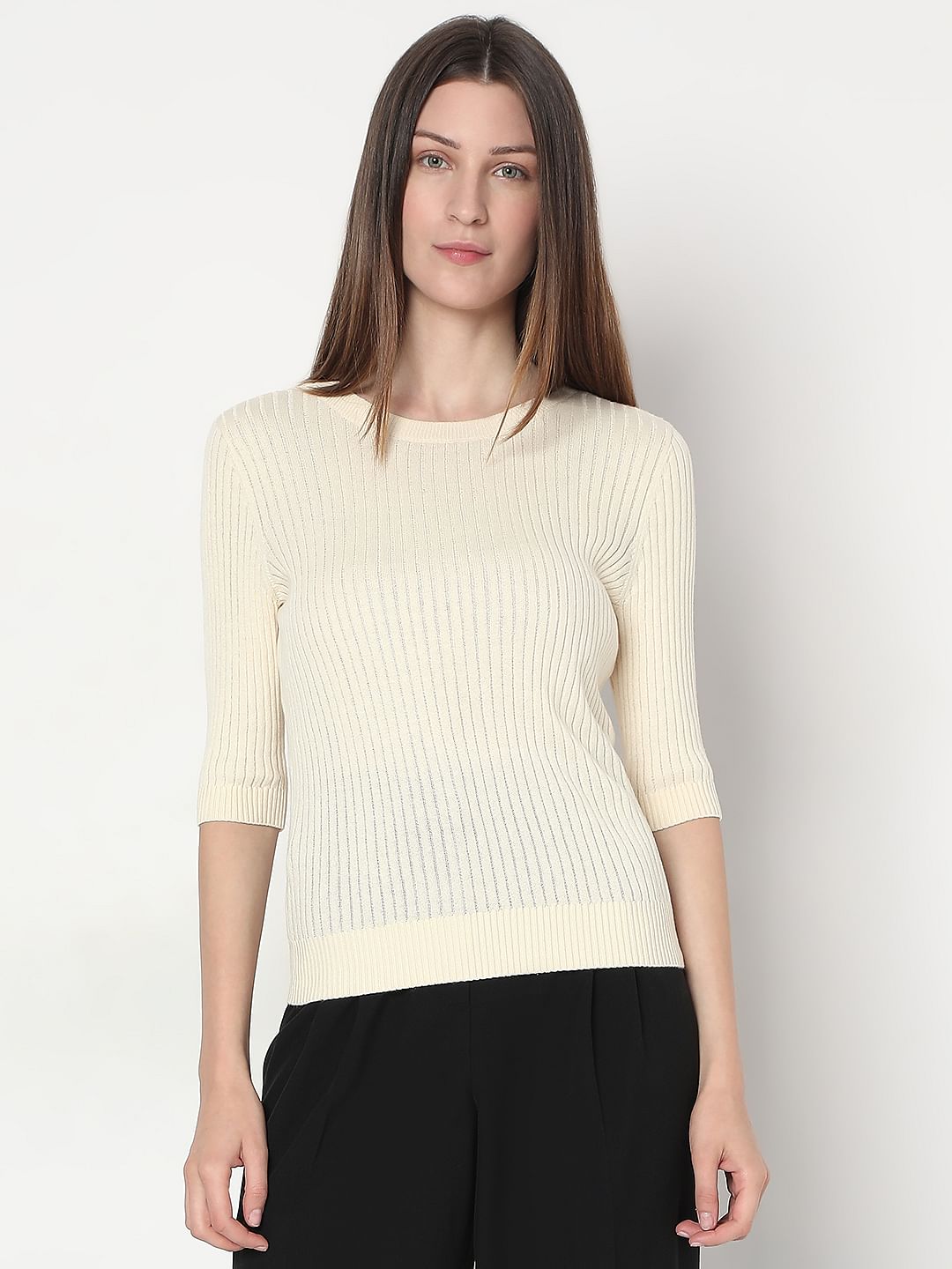 Beige Ribbed Knitted Top