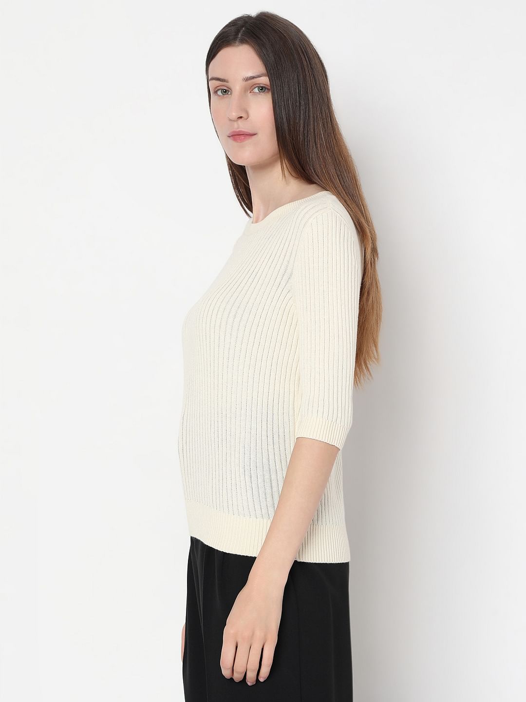Beige Ribbed Knitted Top