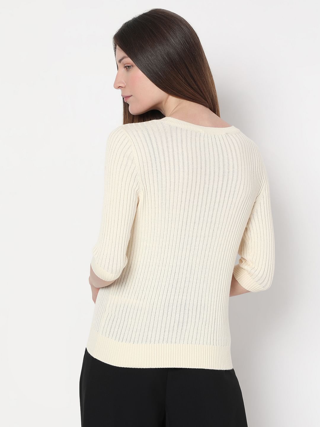 Beige Ribbed Knitted Top