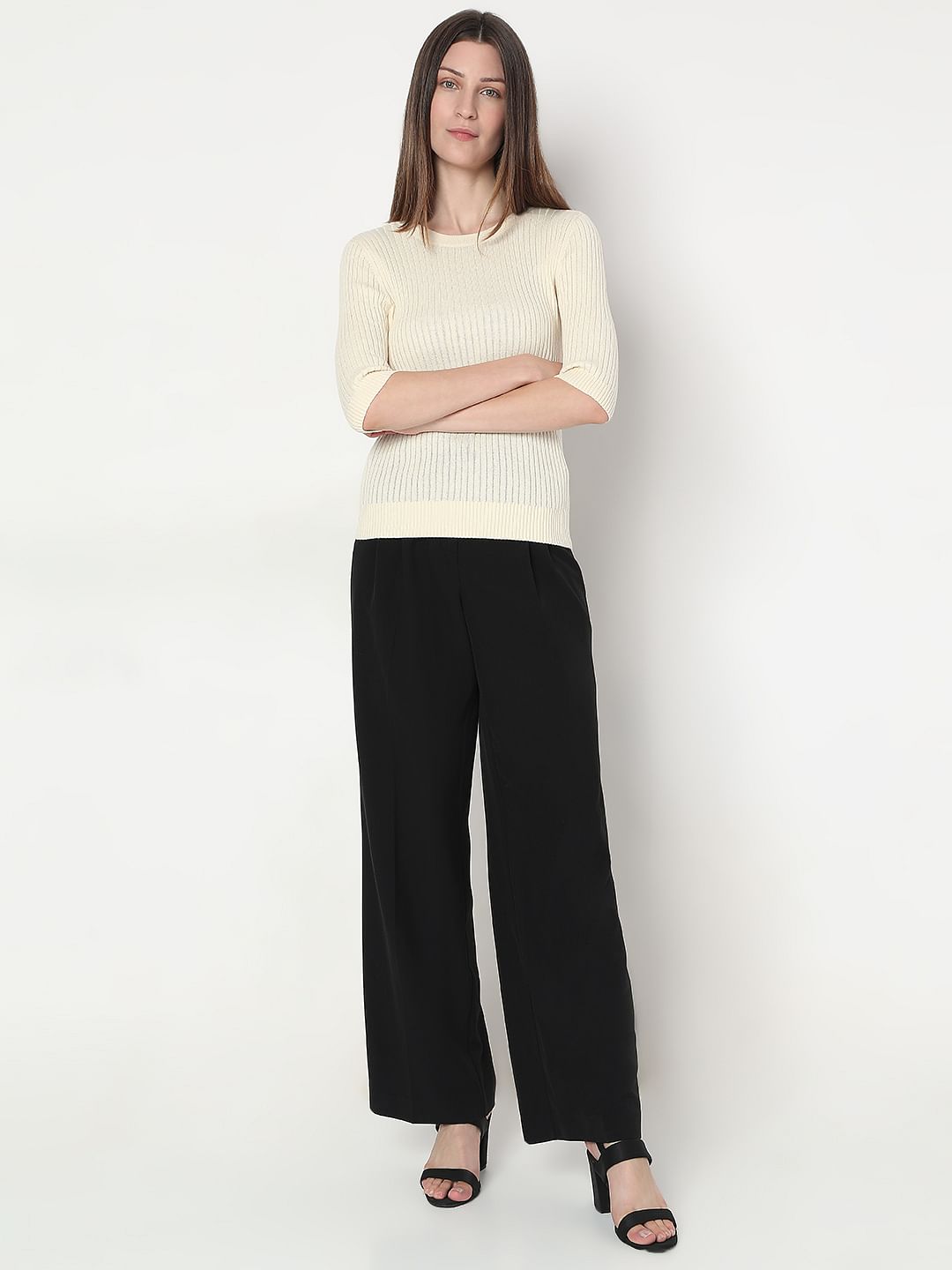 Beige Ribbed Knitted Top