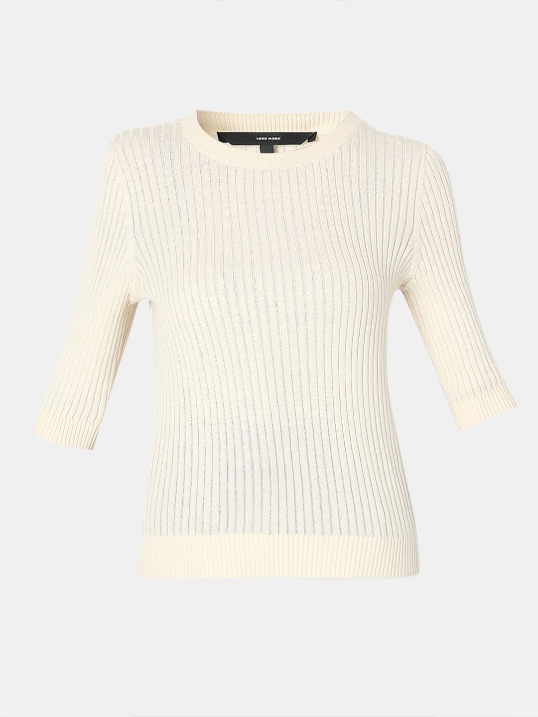 Beige Ribbed Knitted Top