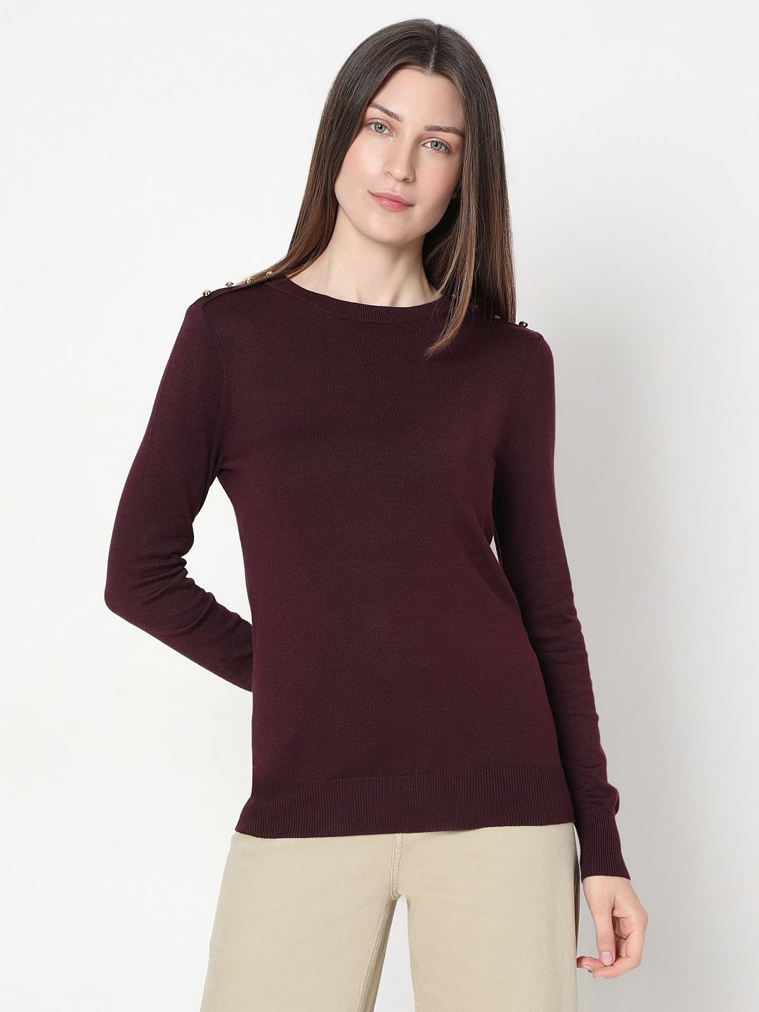 Burgundy Full Sleeves Knitted Top