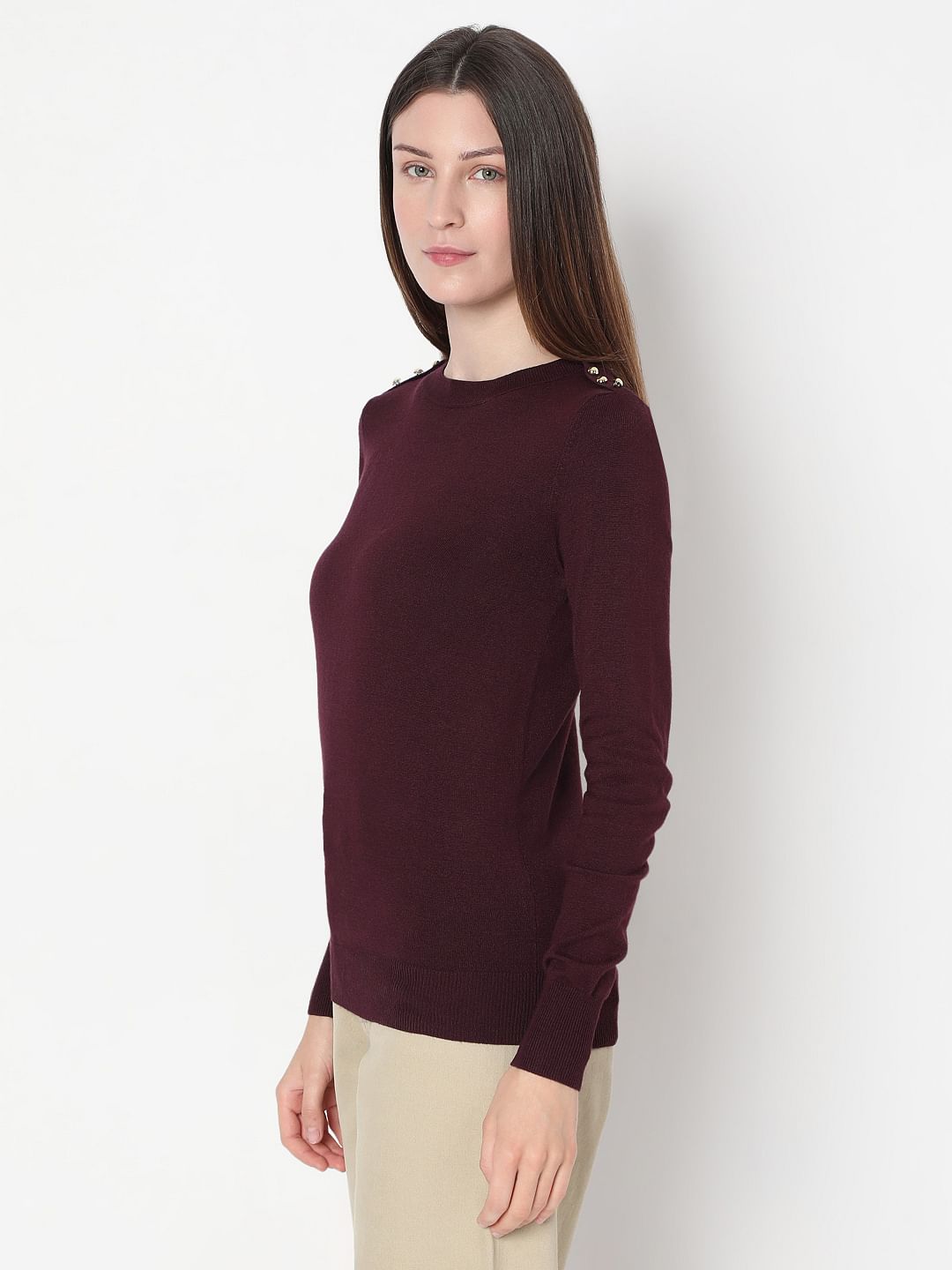 Burgundy Full Sleeves Knitted Top