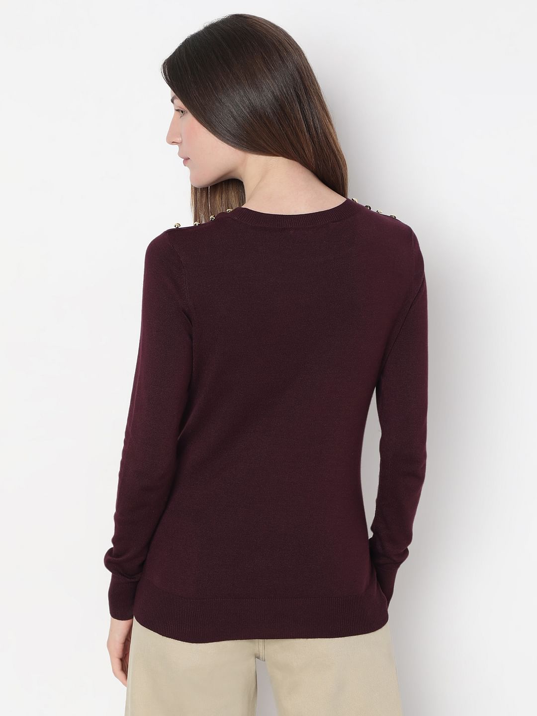 Burgundy Full Sleeves Knitted Top
