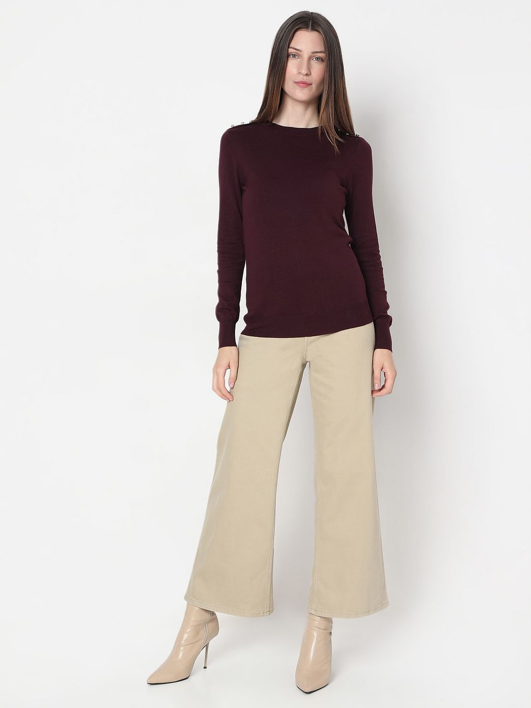 Burgundy Full Sleeves Knitted Top