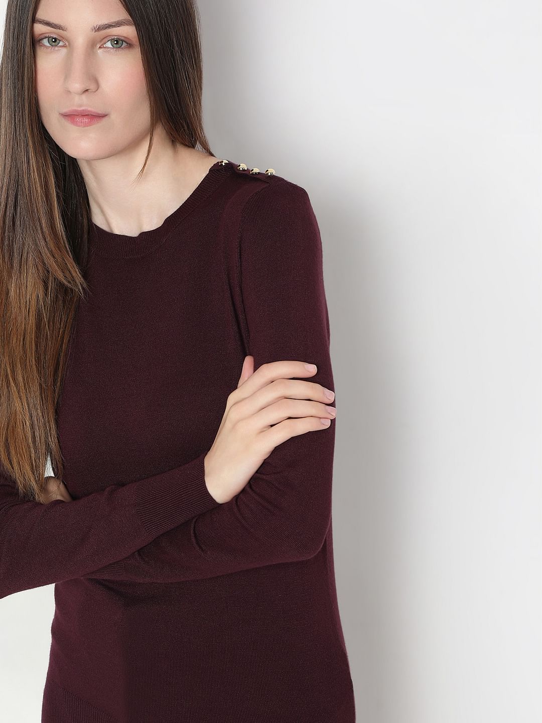 Burgundy Full Sleeves Knitted Top