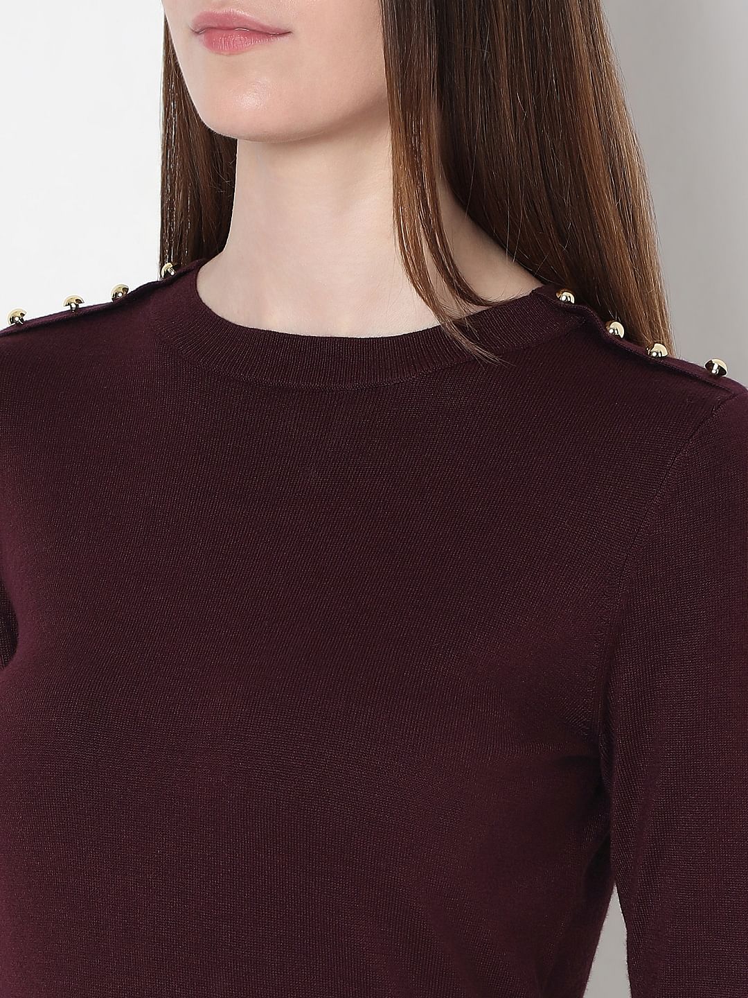 Burgundy Full Sleeves Knitted Top