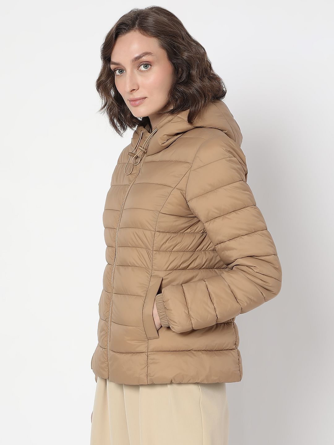 Brown Short Hooded Puffer Jacket