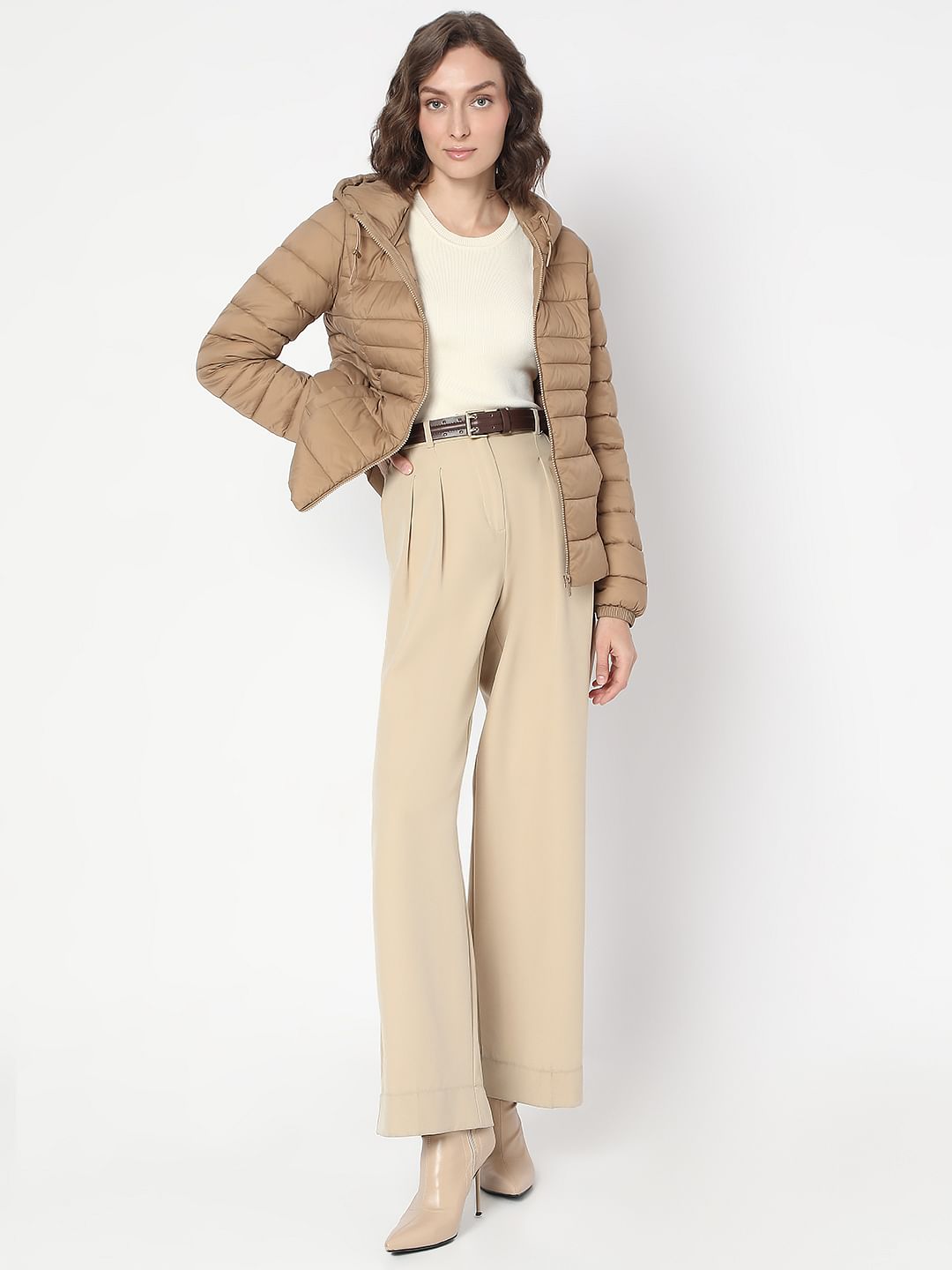 Brown Short Hooded Puffer Jacket