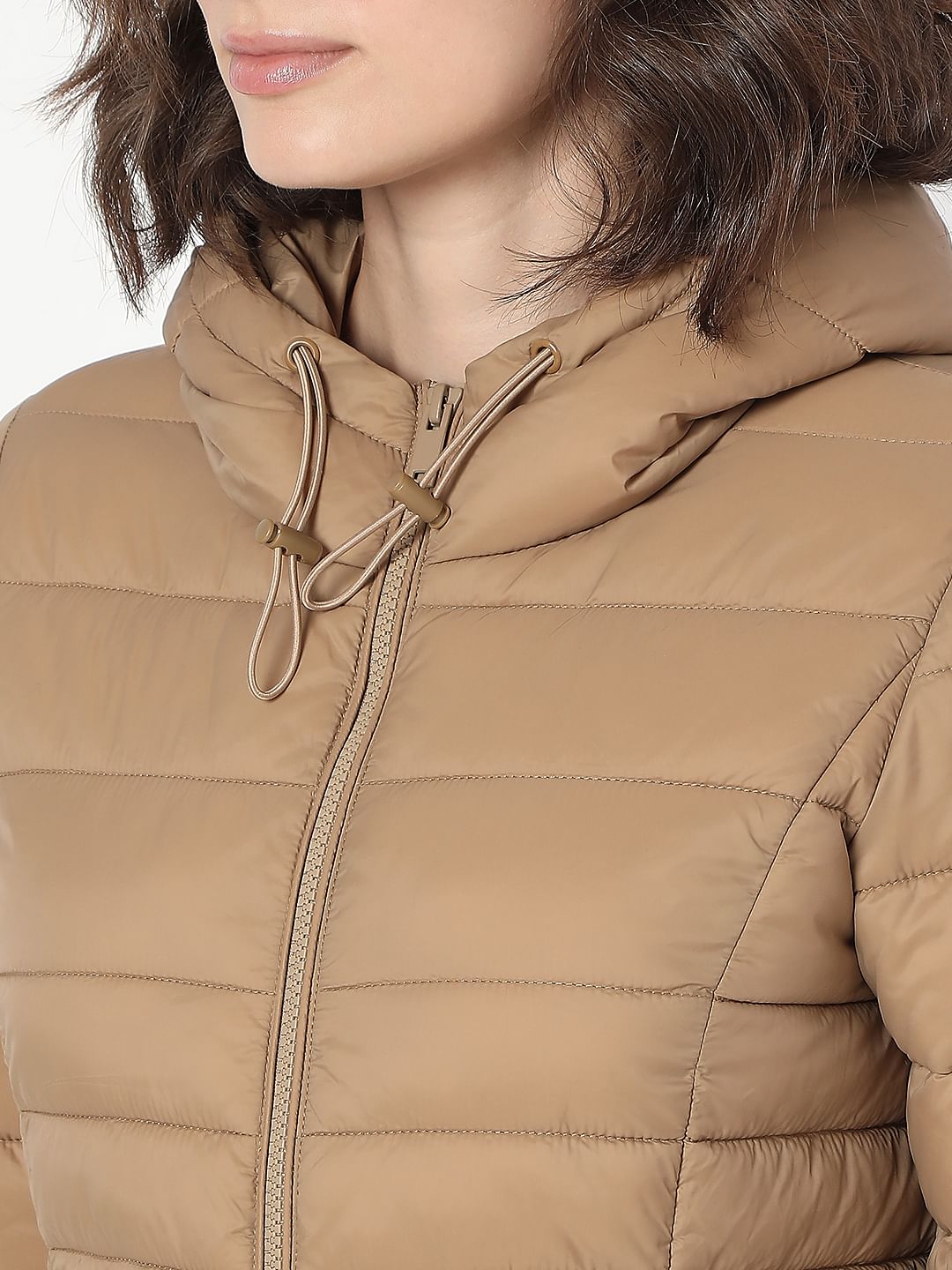 Brown Short Hooded Puffer Jacket