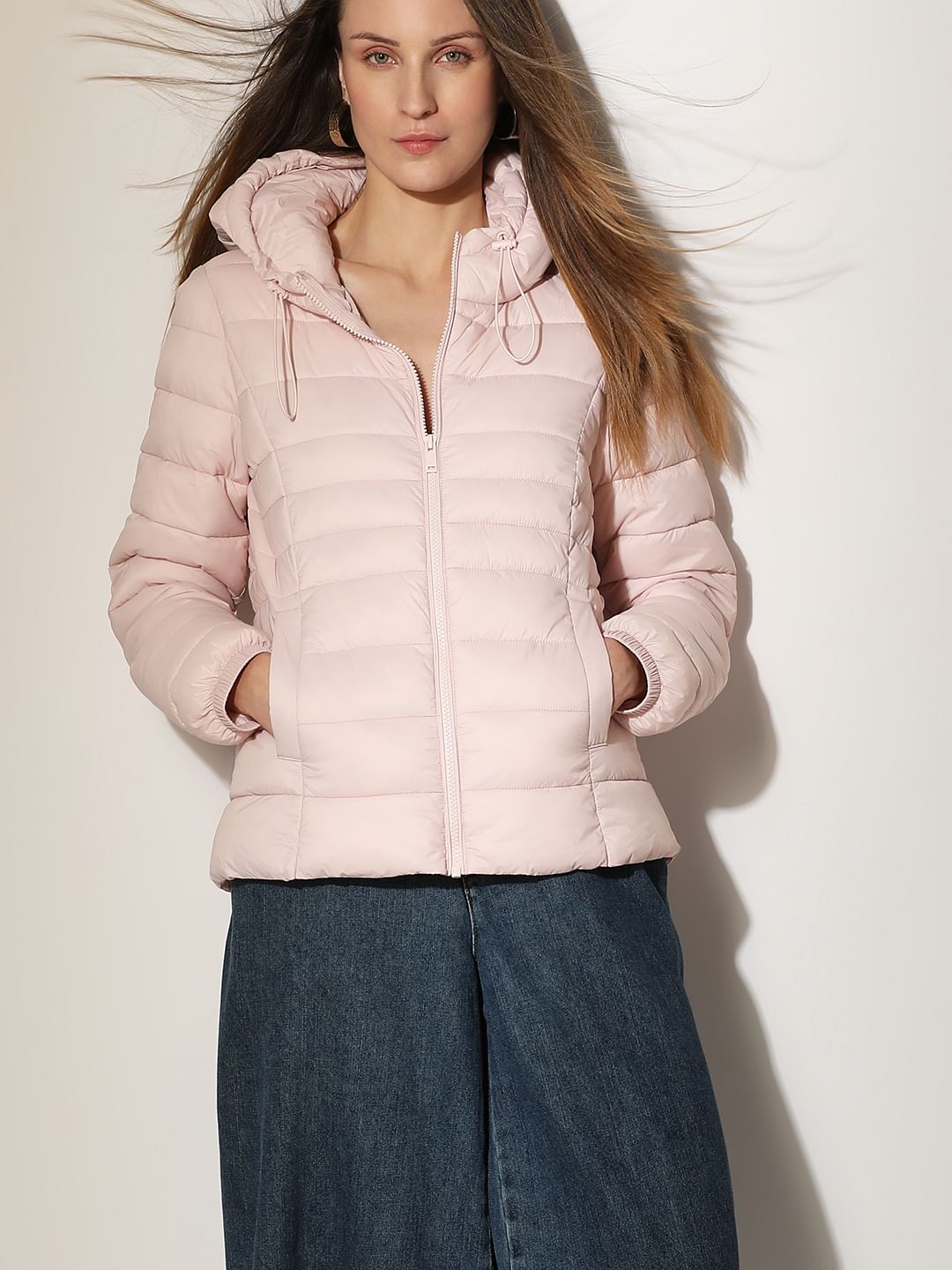 Dusty Pink Short Hooded Puffer Jacket