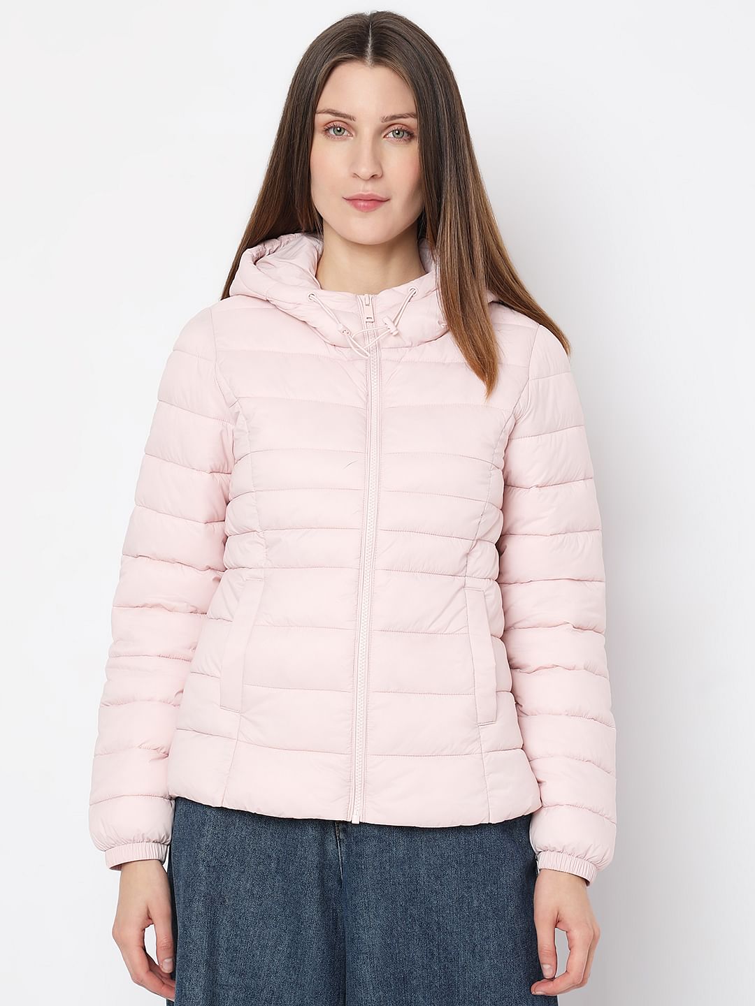 Dusty Pink Short Hooded Puffer Jacket