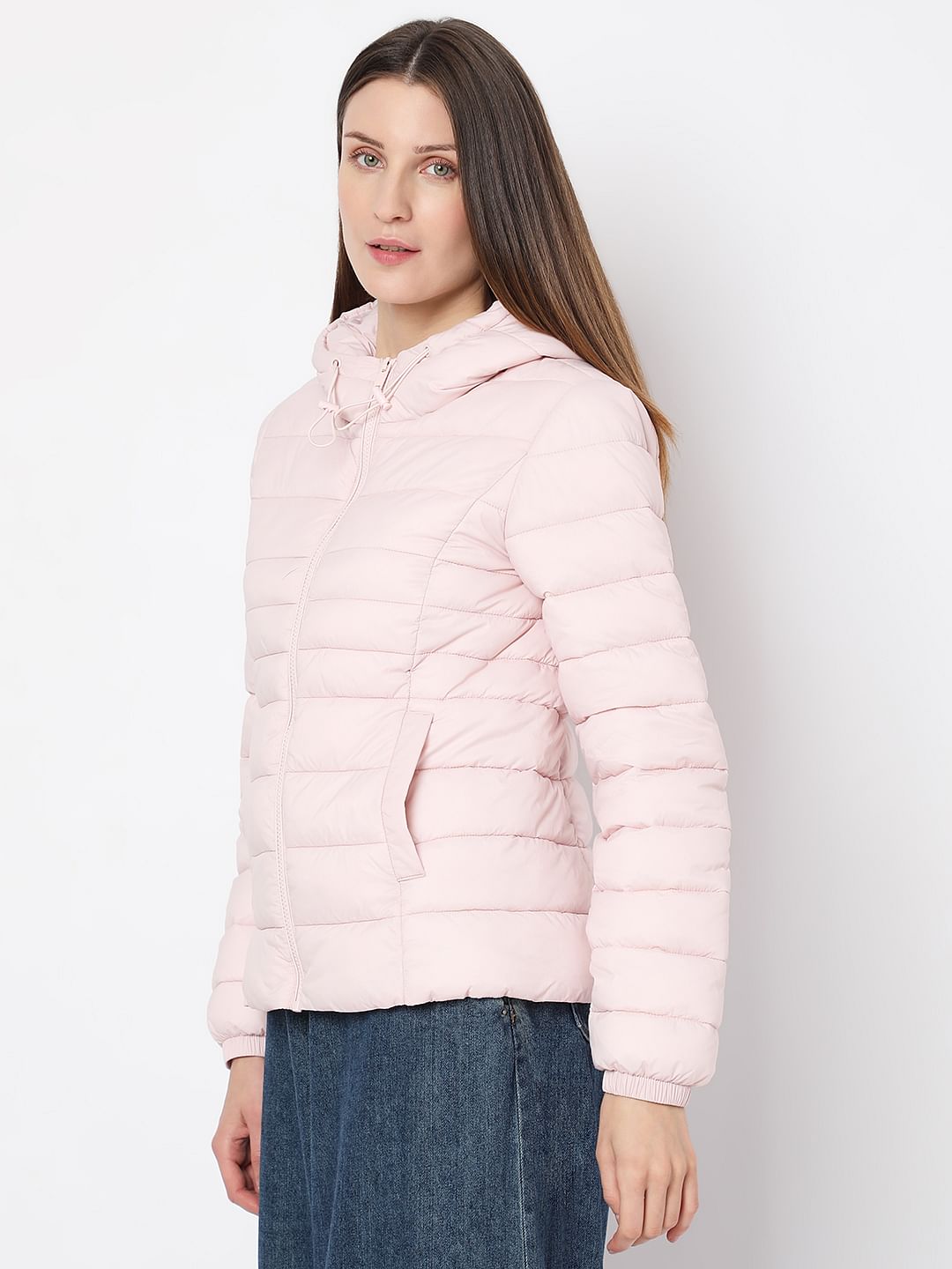Dusty Pink Short Hooded Puffer Jacket