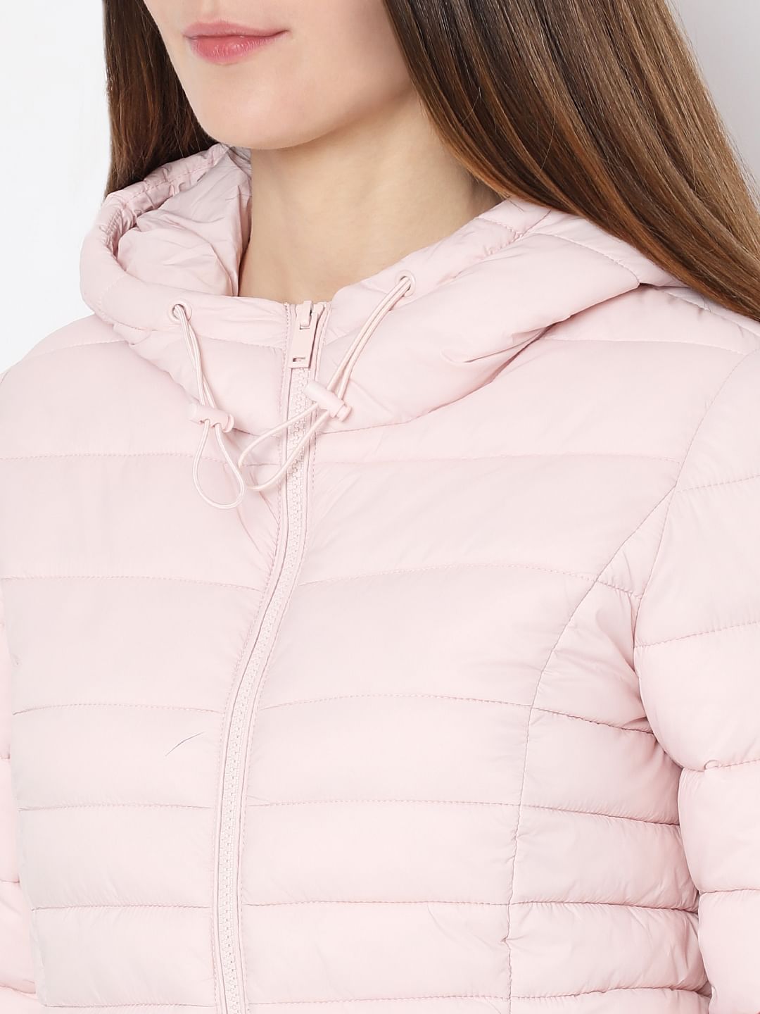 Dusty Pink Short Hooded Puffer Jacket