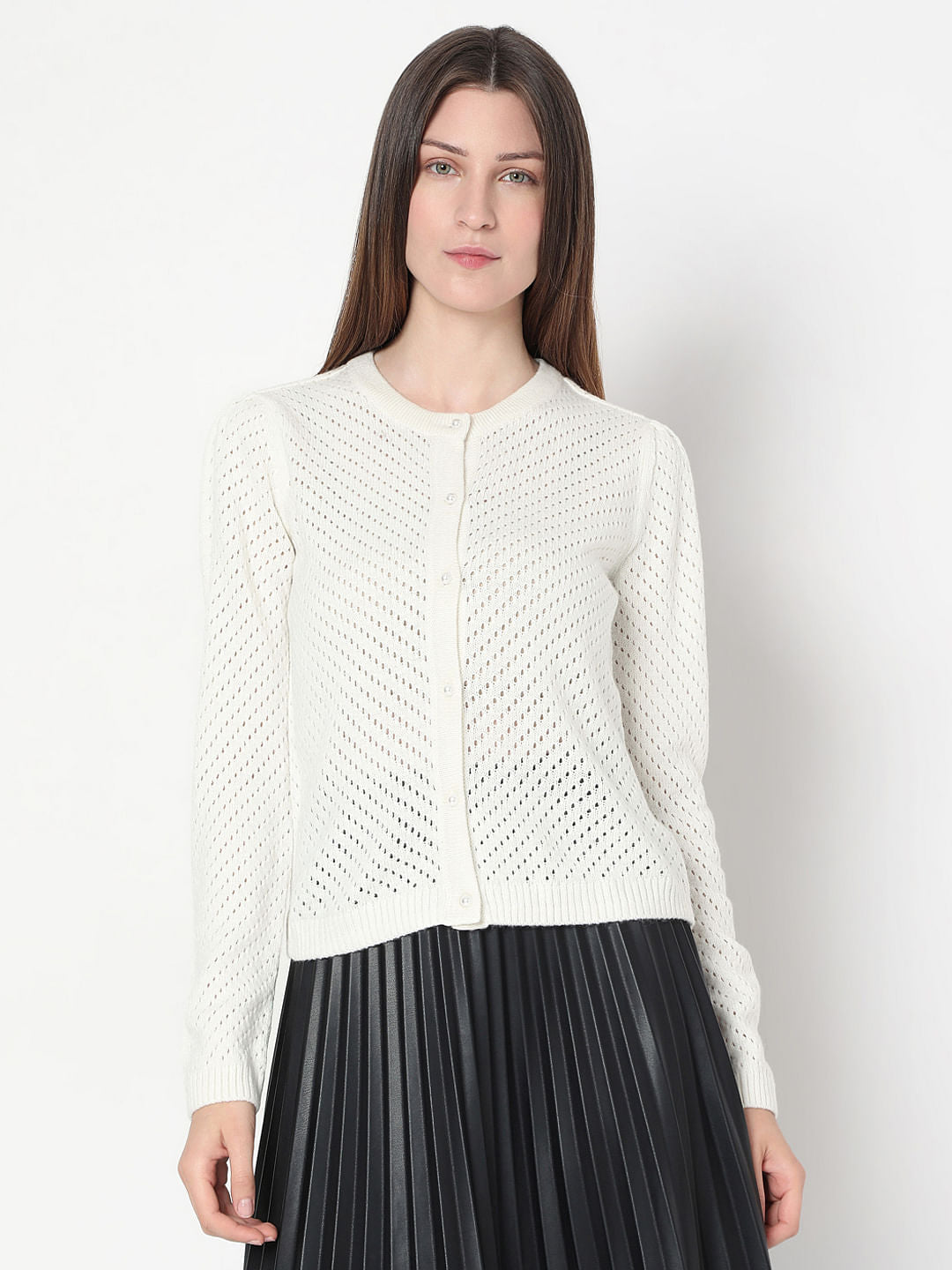White Sequin Pointelle Cardigan