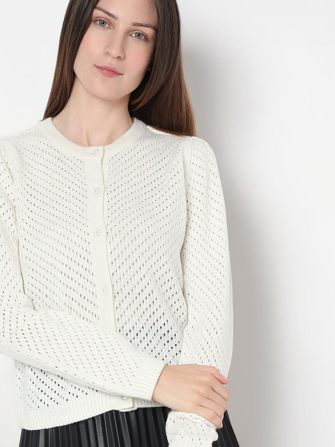 White Sequin Pointelle Cardigan