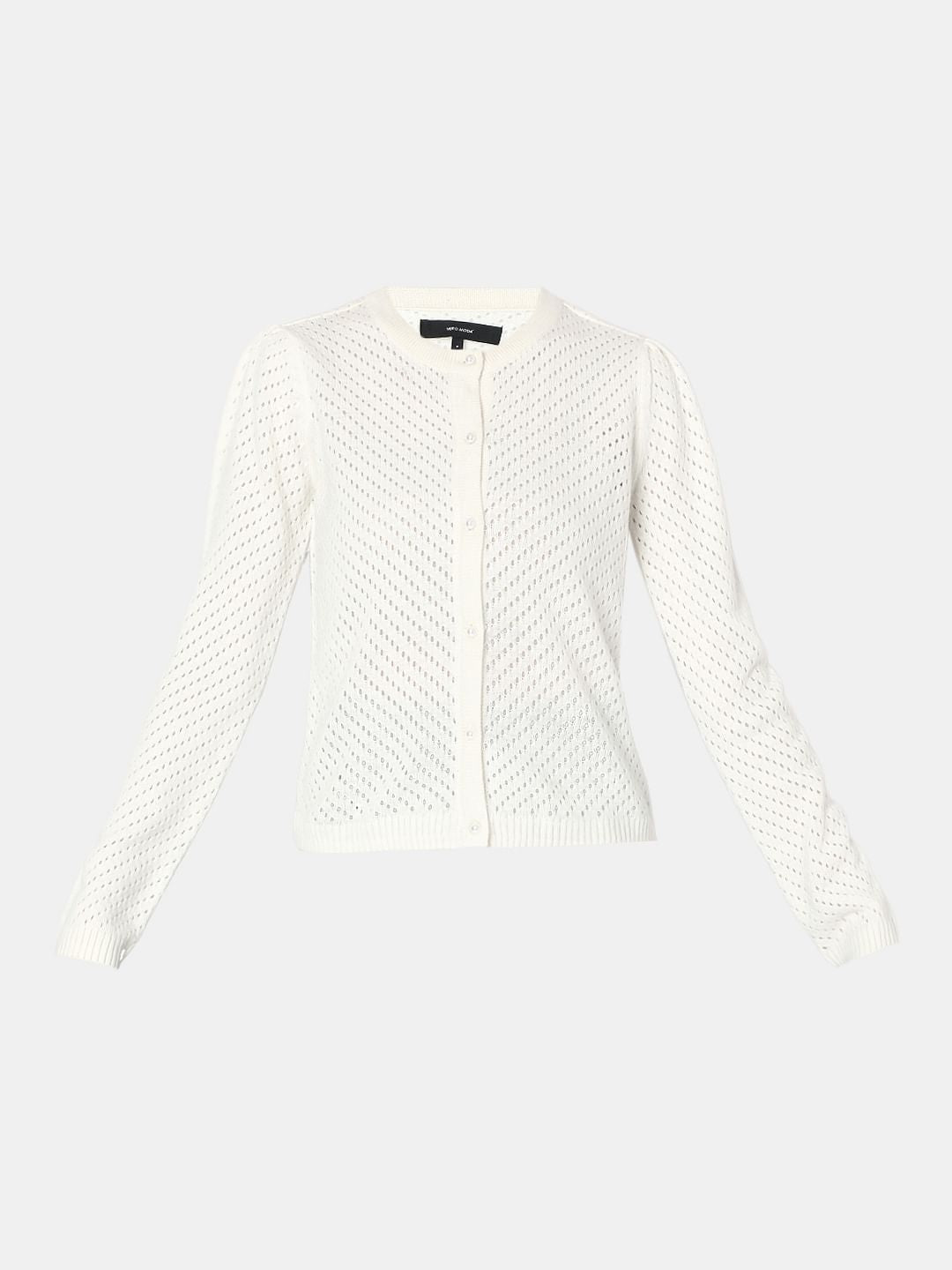 White Sequin Pointelle Cardigan