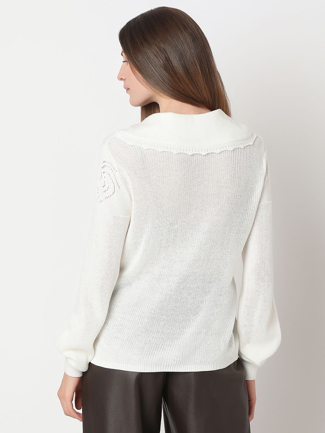 White Full Sleeves Knit Top