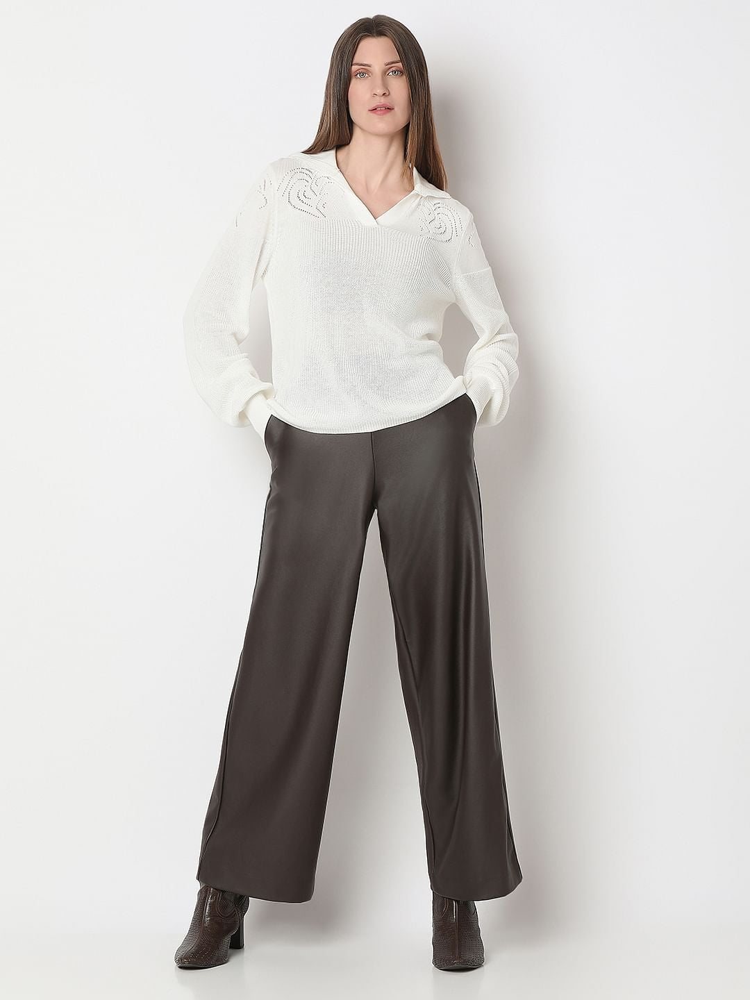 White Full Sleeves Knit Top