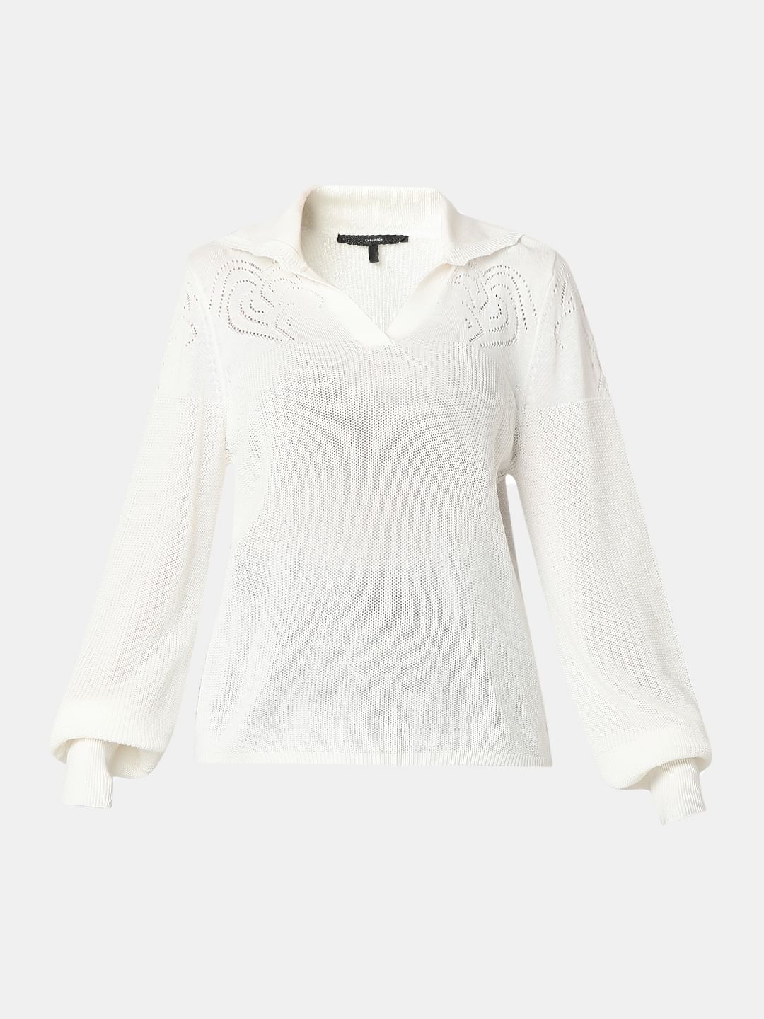 White Full Sleeves Knit Top