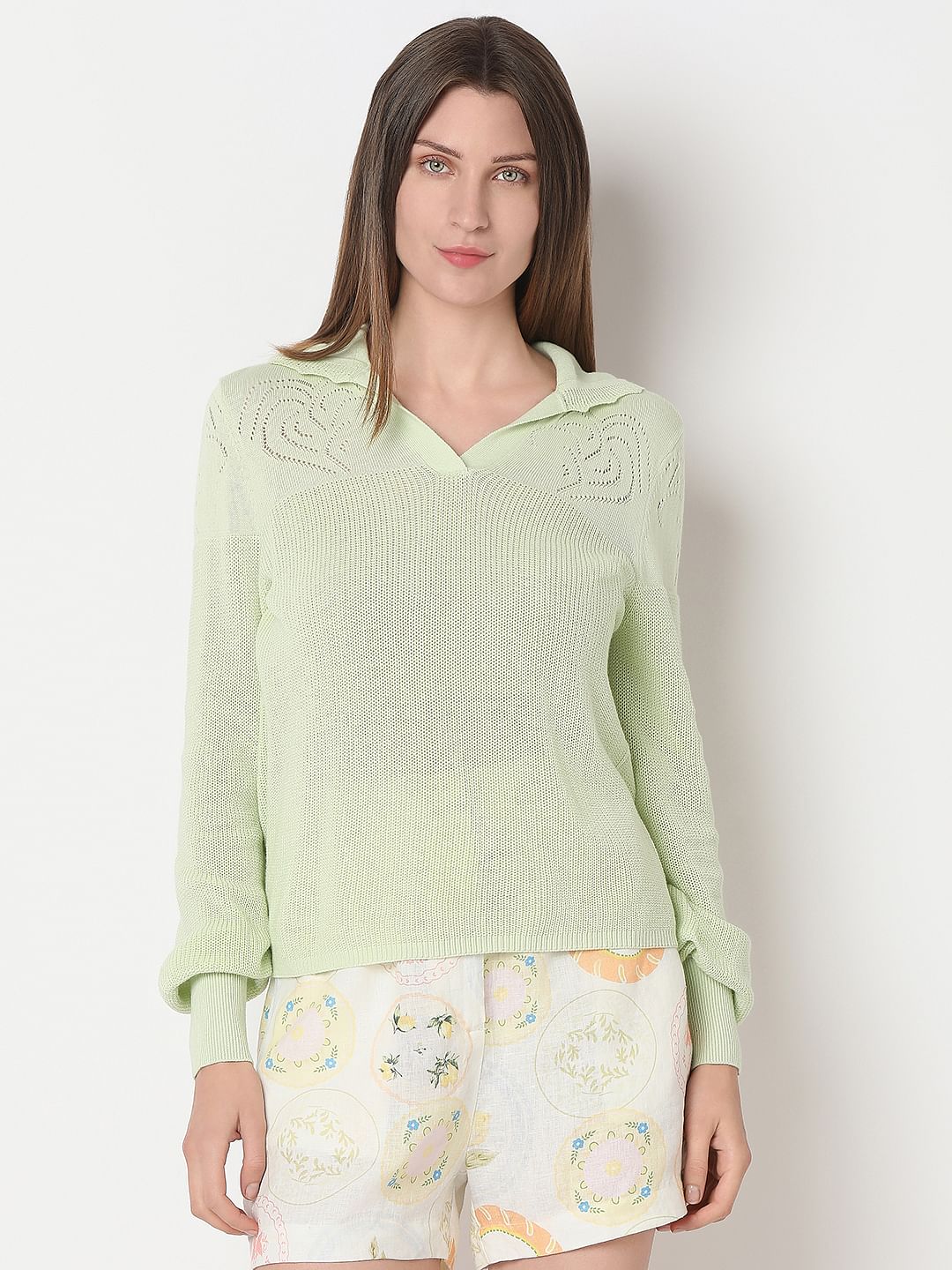 Light Green Full Sleeves Knit Top