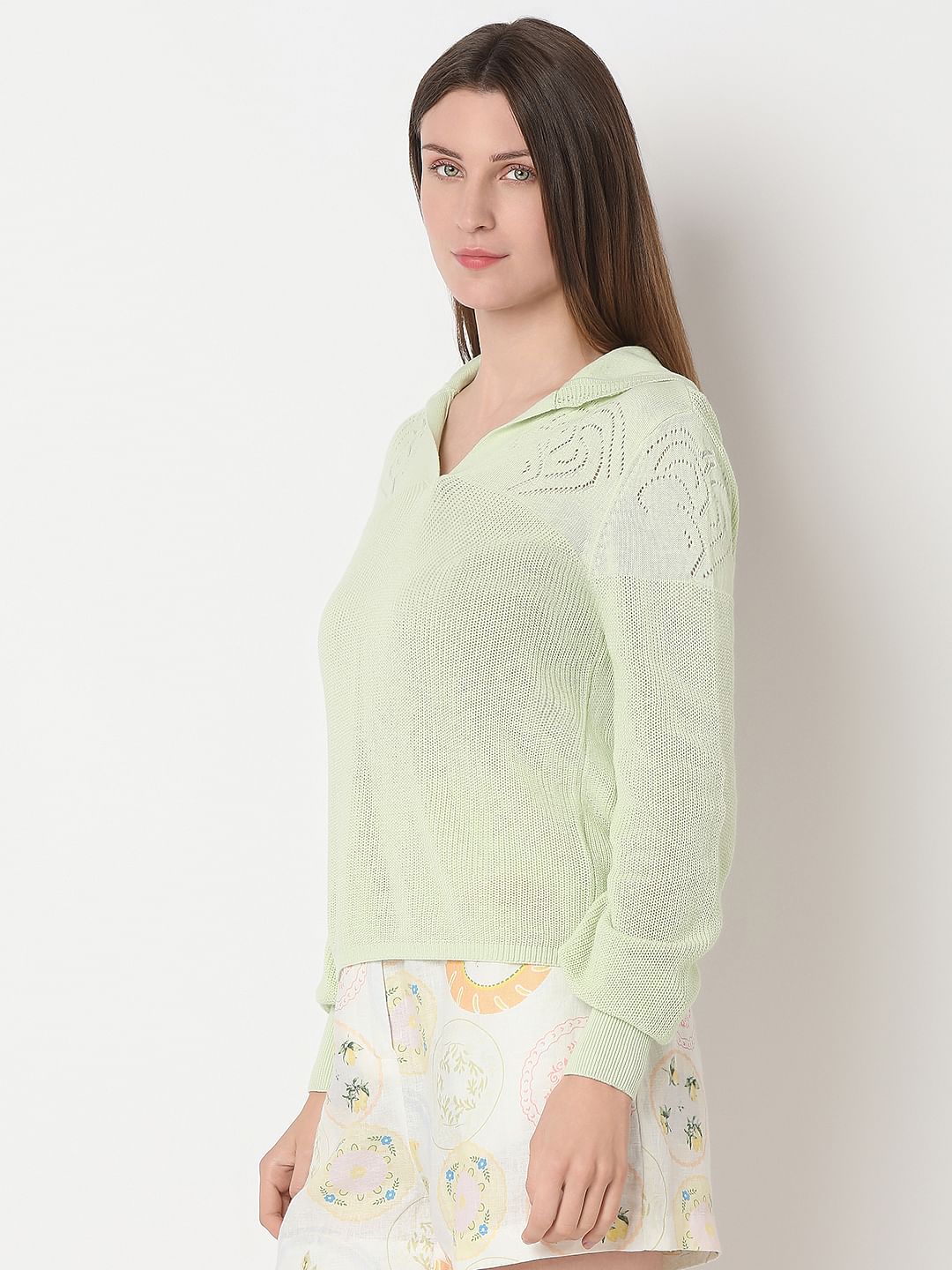 Light Green Full Sleeves Knit Top