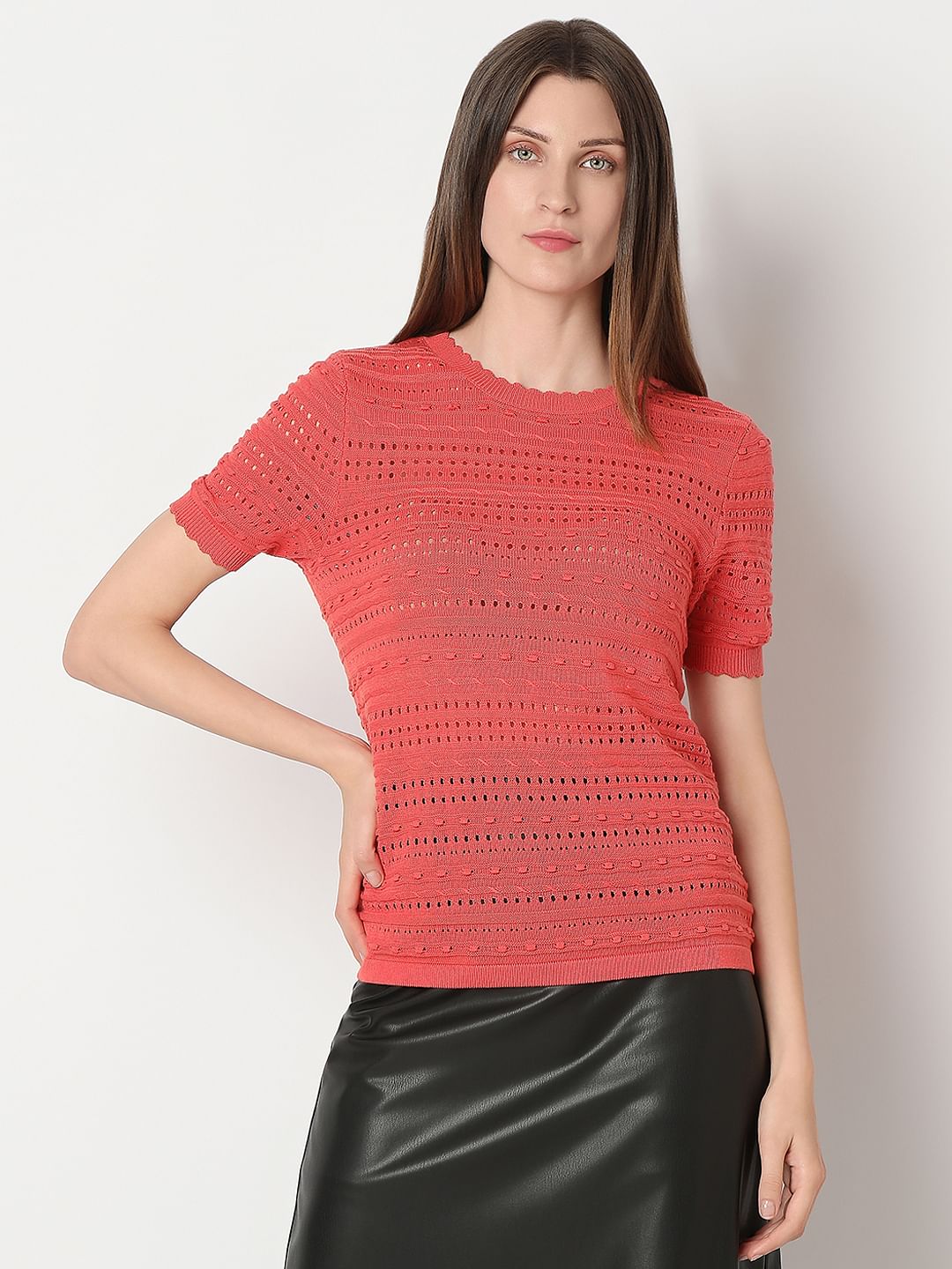 Burnt Orange Textured Knit Top