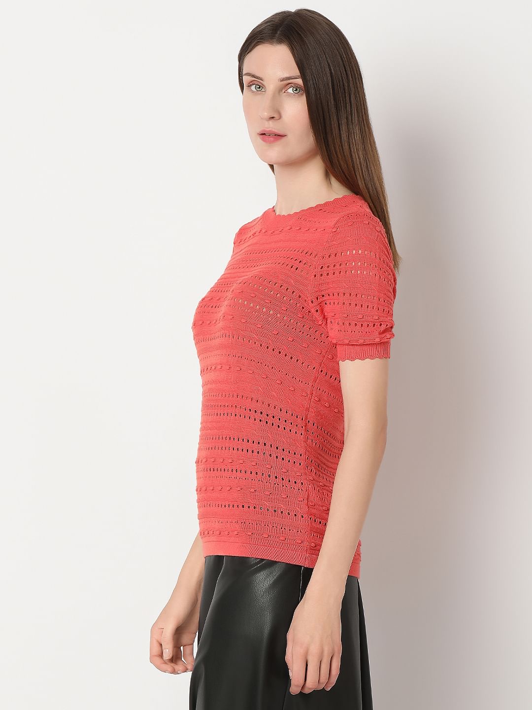 Burnt Orange Textured Knit Top