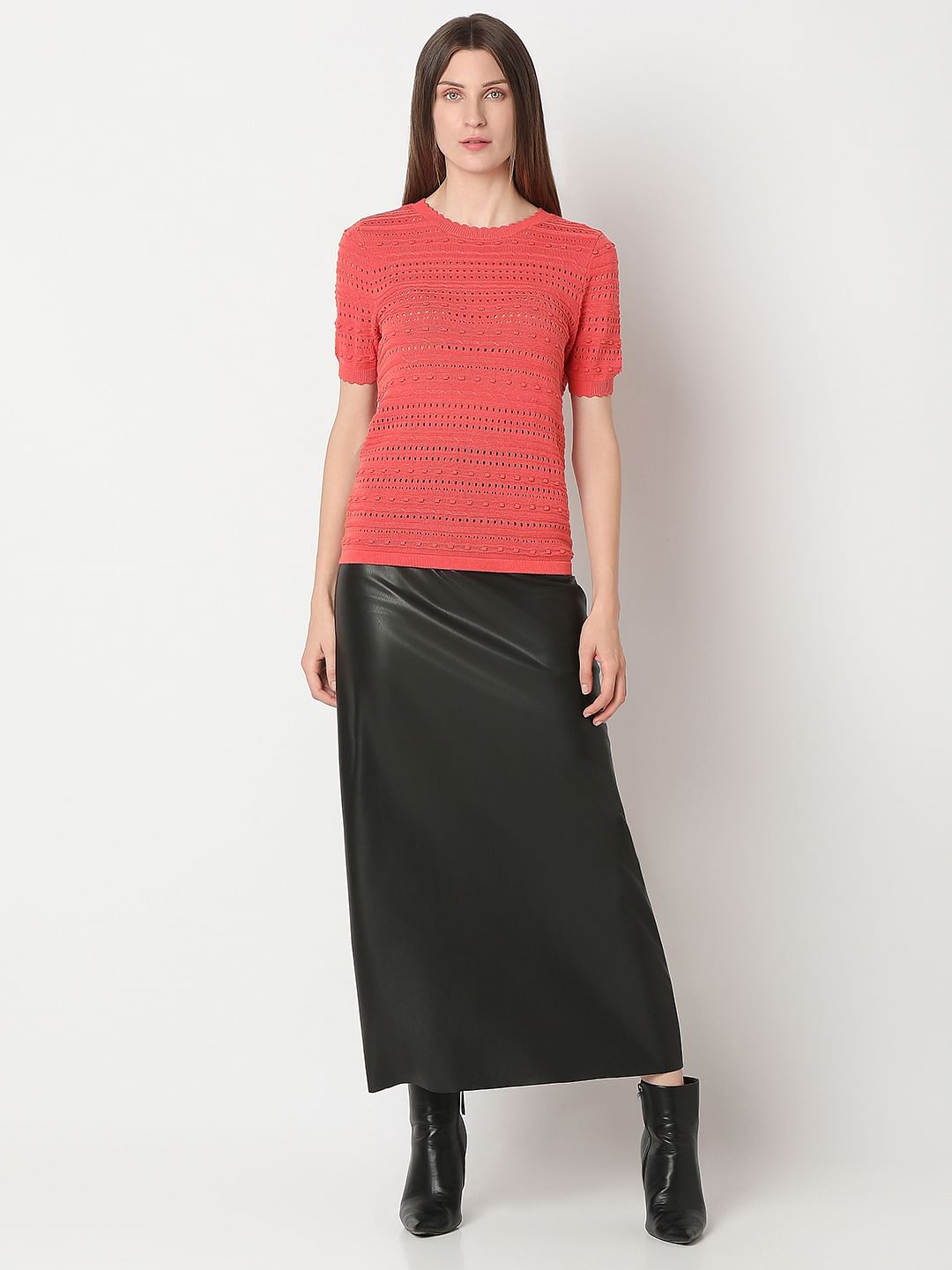 Burnt Orange Textured Knit Top