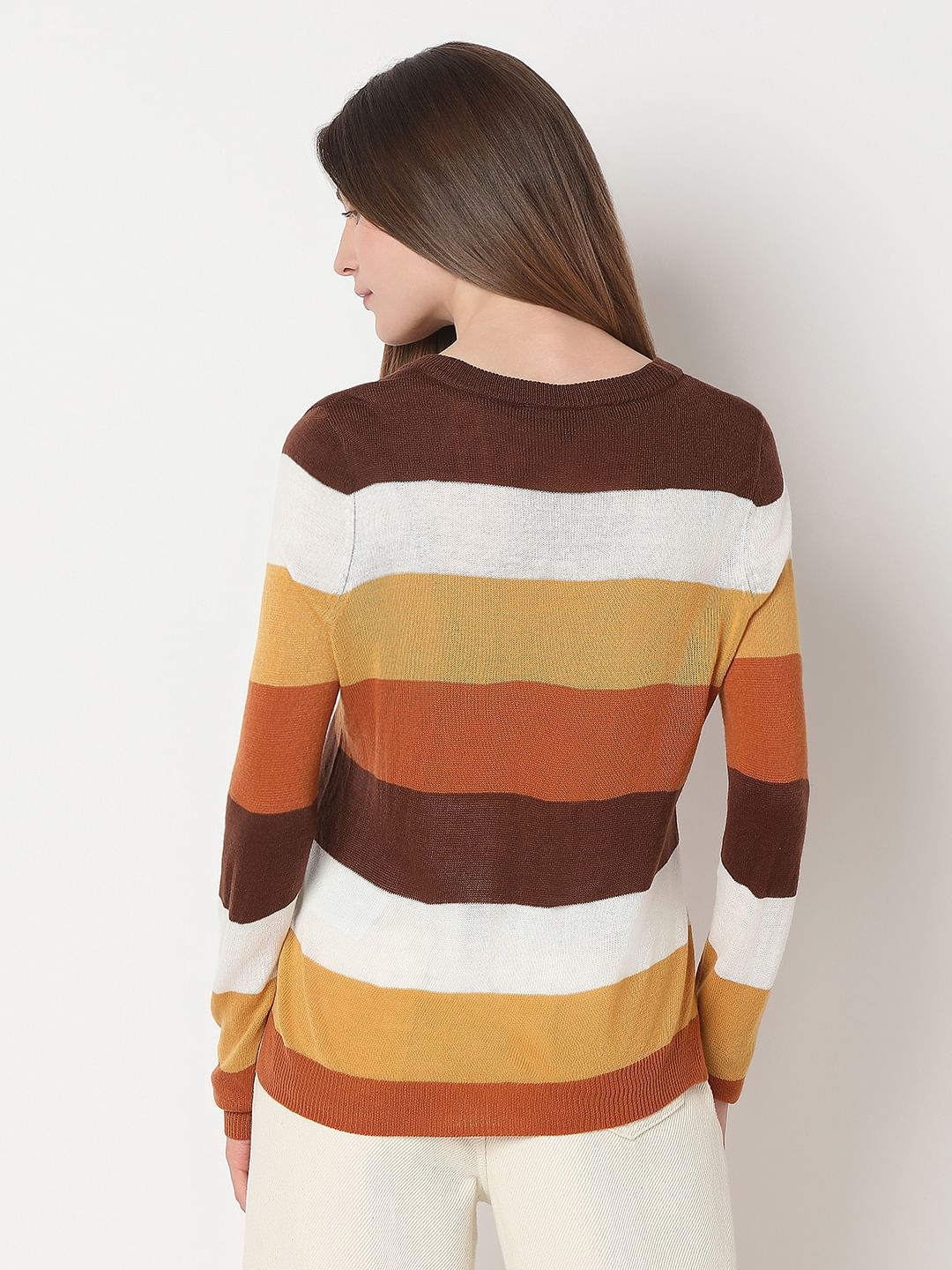 Brown Colourblocked Knit Top