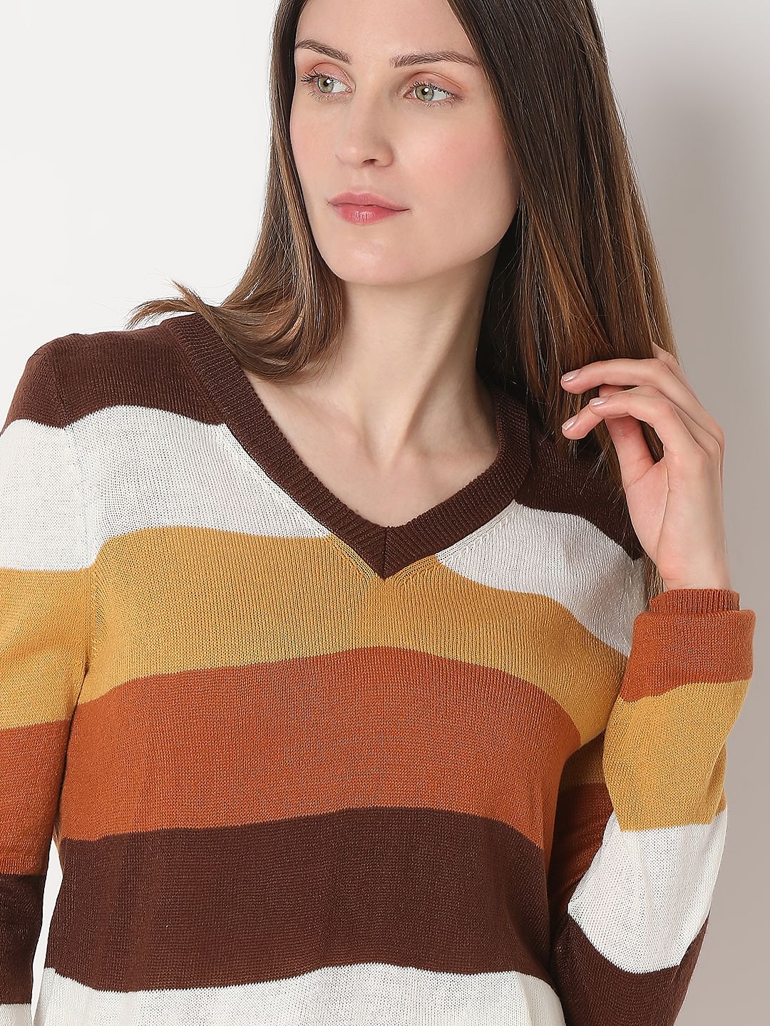 Brown Colourblocked Knit Top