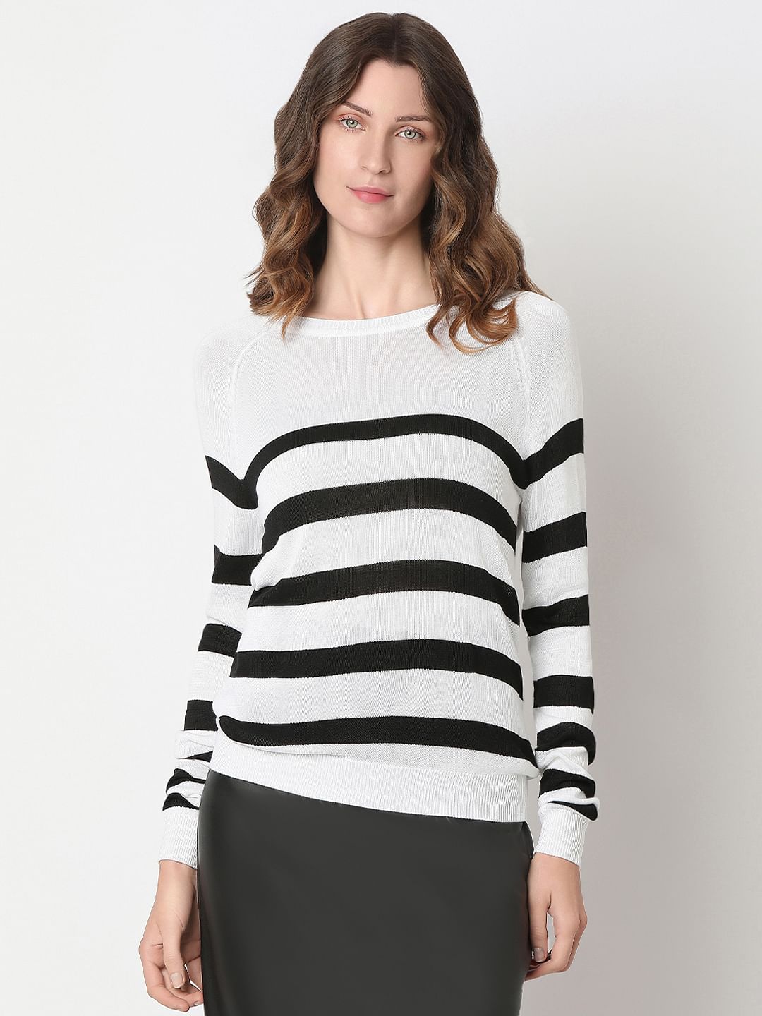 White Striped Knit Top